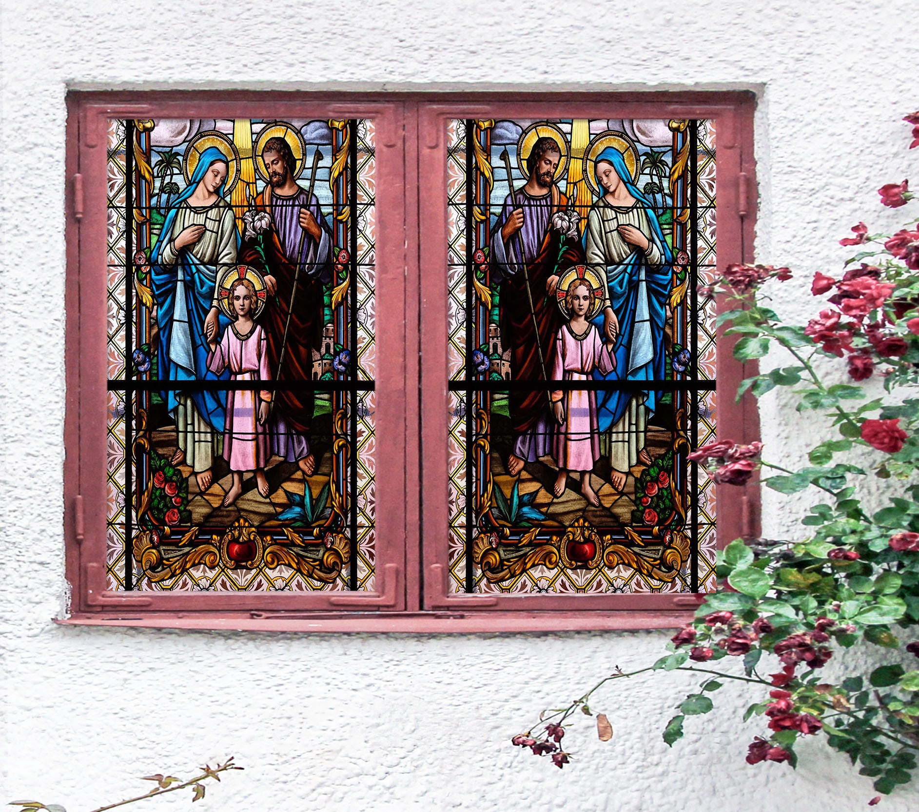 3D Family Girlr 057 Window Film Print Sticker Cling Stained Glass UV Block