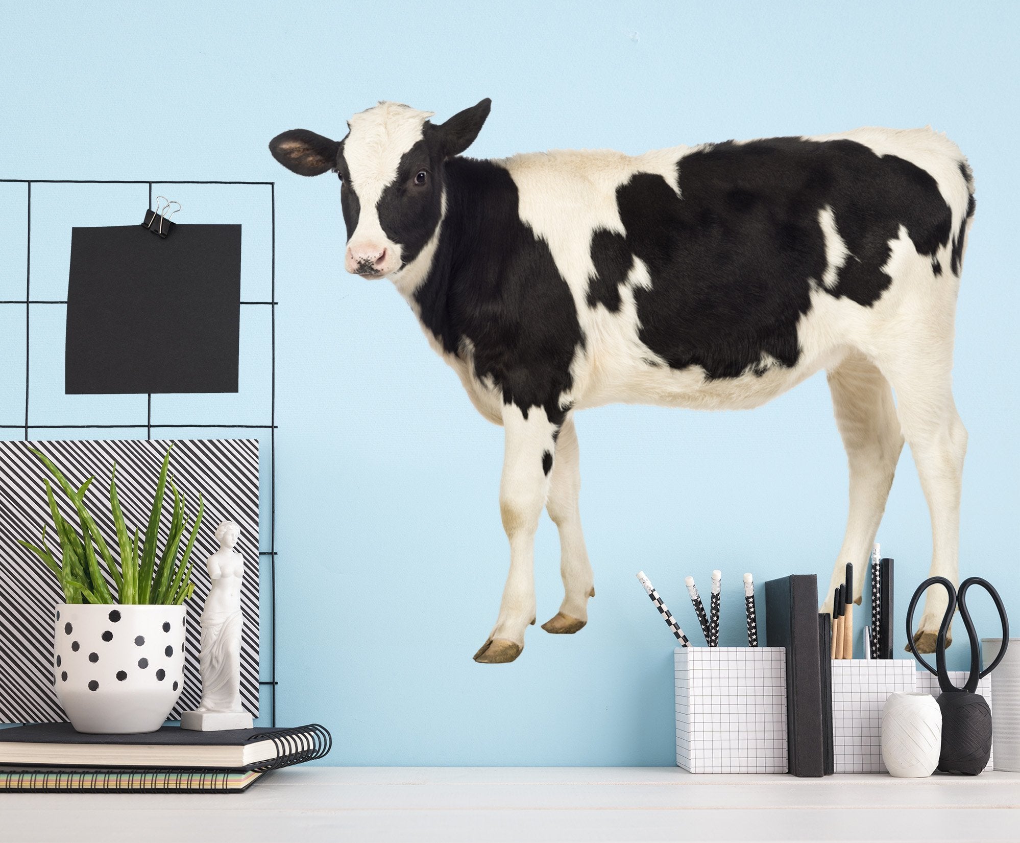 3D Black And White Cow 093 Animals Wall Stickers Wallpaper AJ Wallpaper