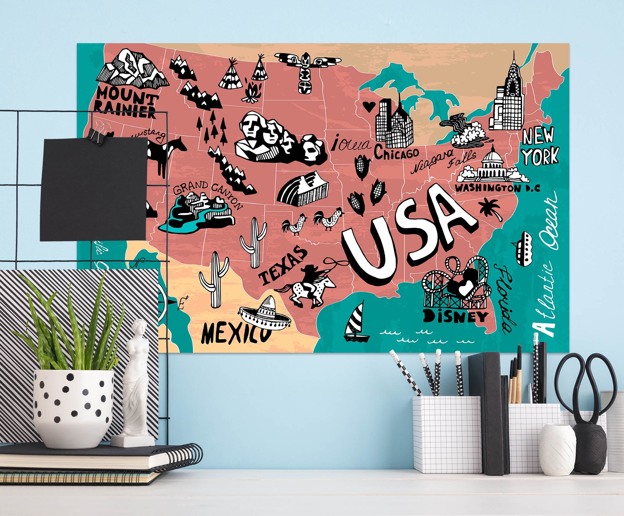 3D Pink Painting 217 World Map Wall Sticker
