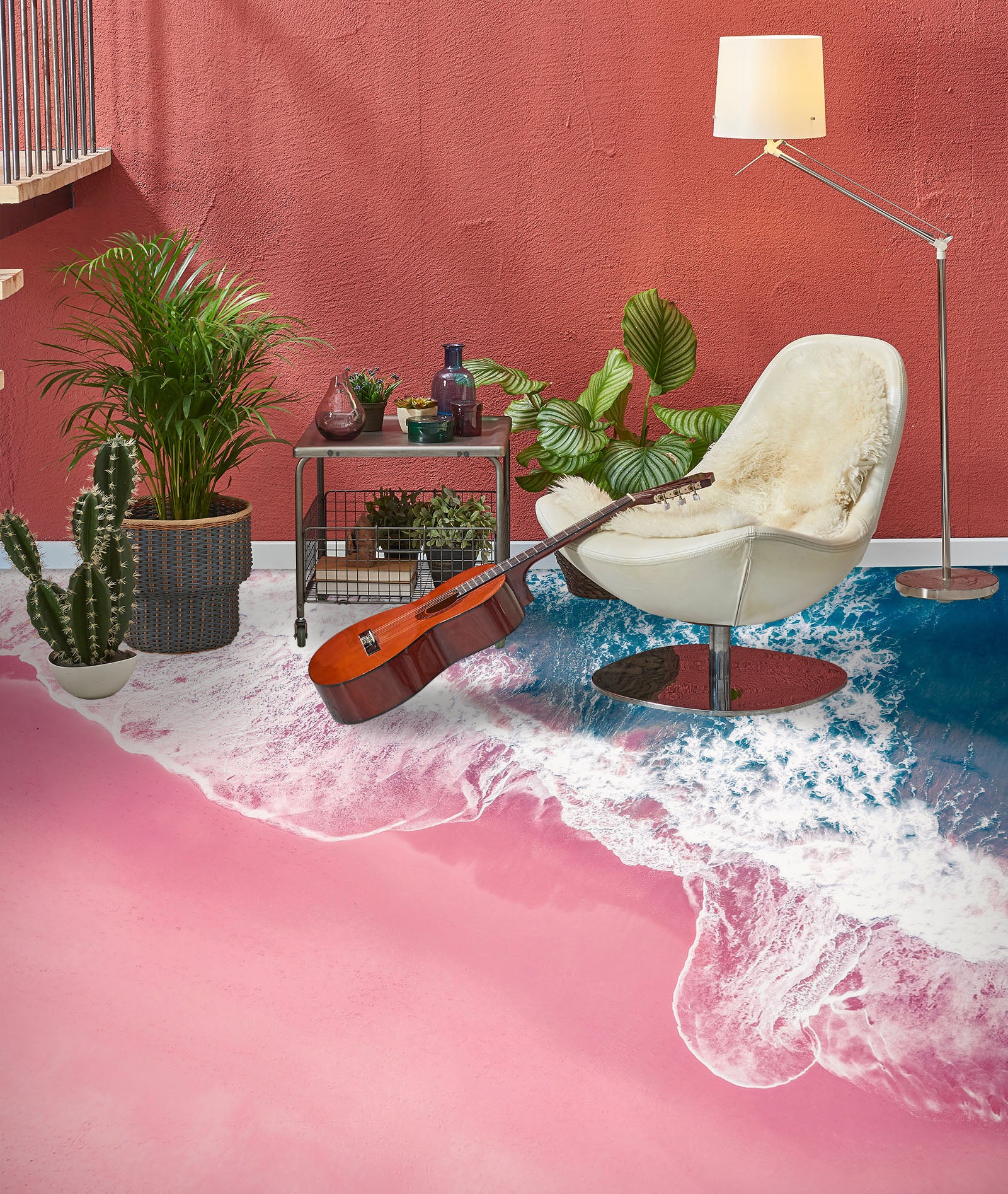 3D Pink Beach 210 Floor Mural Wallpaper Murals Rug & Mat Print Epoxy waterproof bath floor