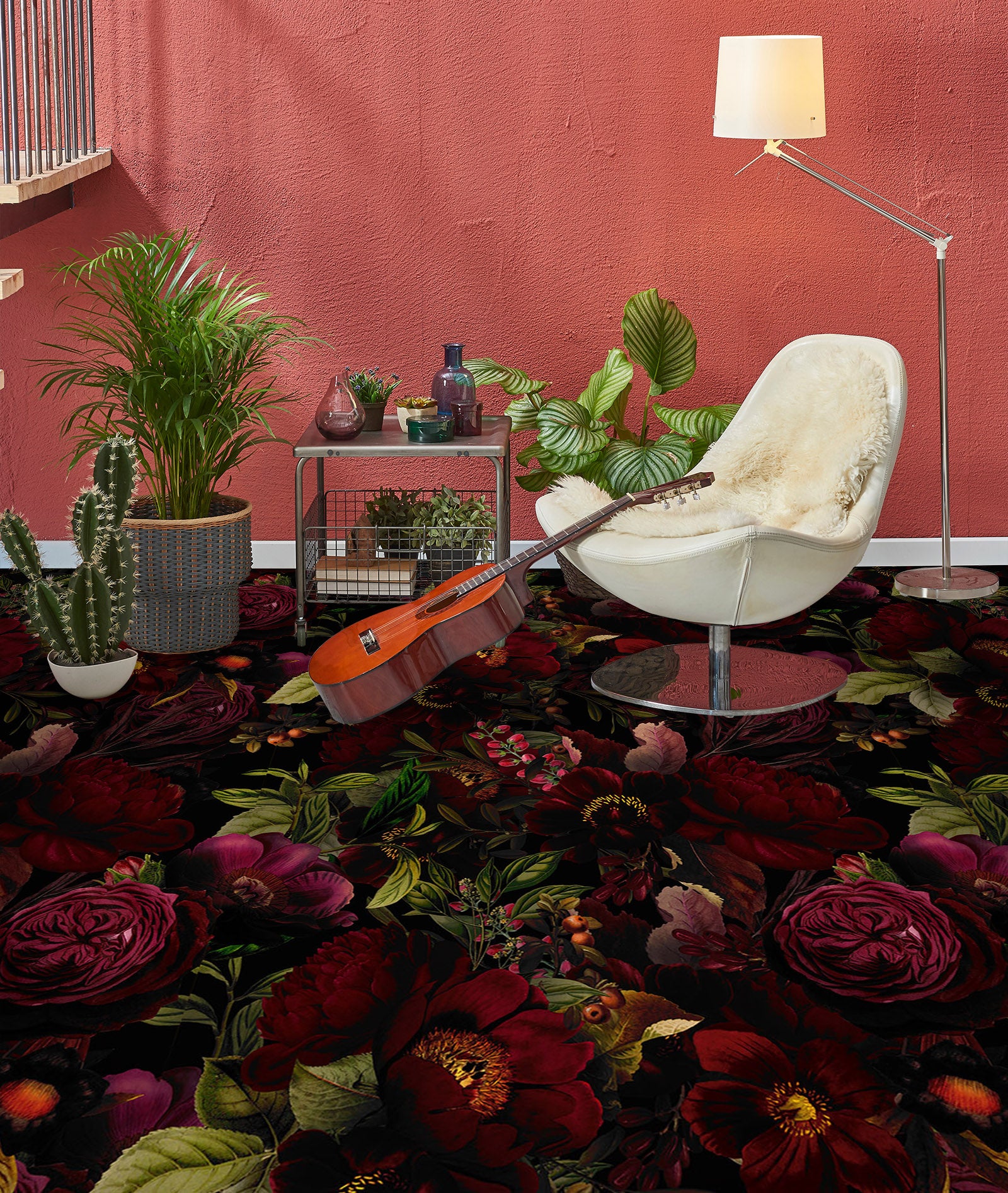 3D Dark Red Flower Bush 10031 Uta Naumann Floor Mural Wallpaper Murals Self-Adhesive Removable Print Epoxy