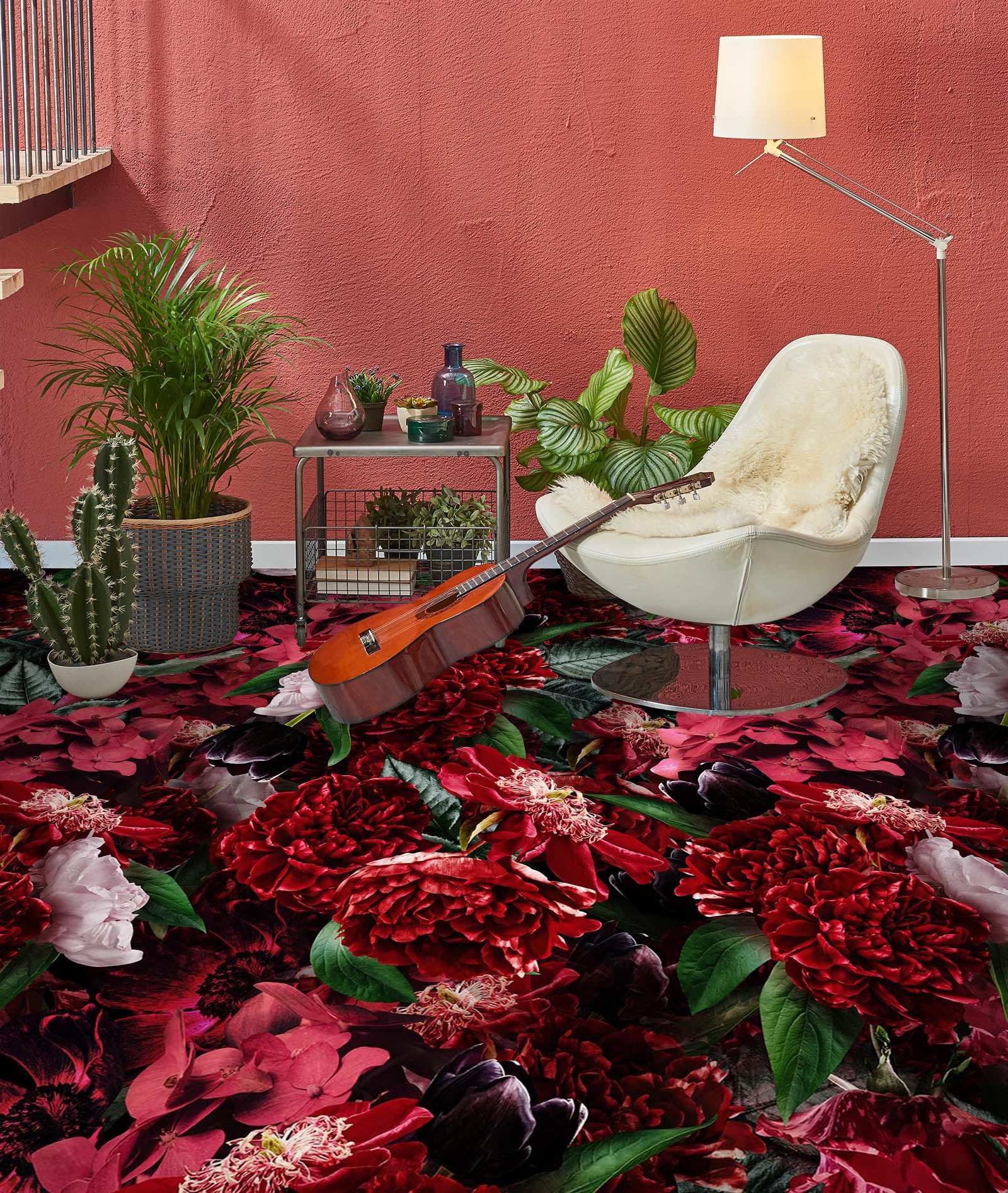 3D Flowers Red Clump 99227 Uta Naumann Floor Mural Wallpaper Murals Self-Adhesive Removable Print Epoxy