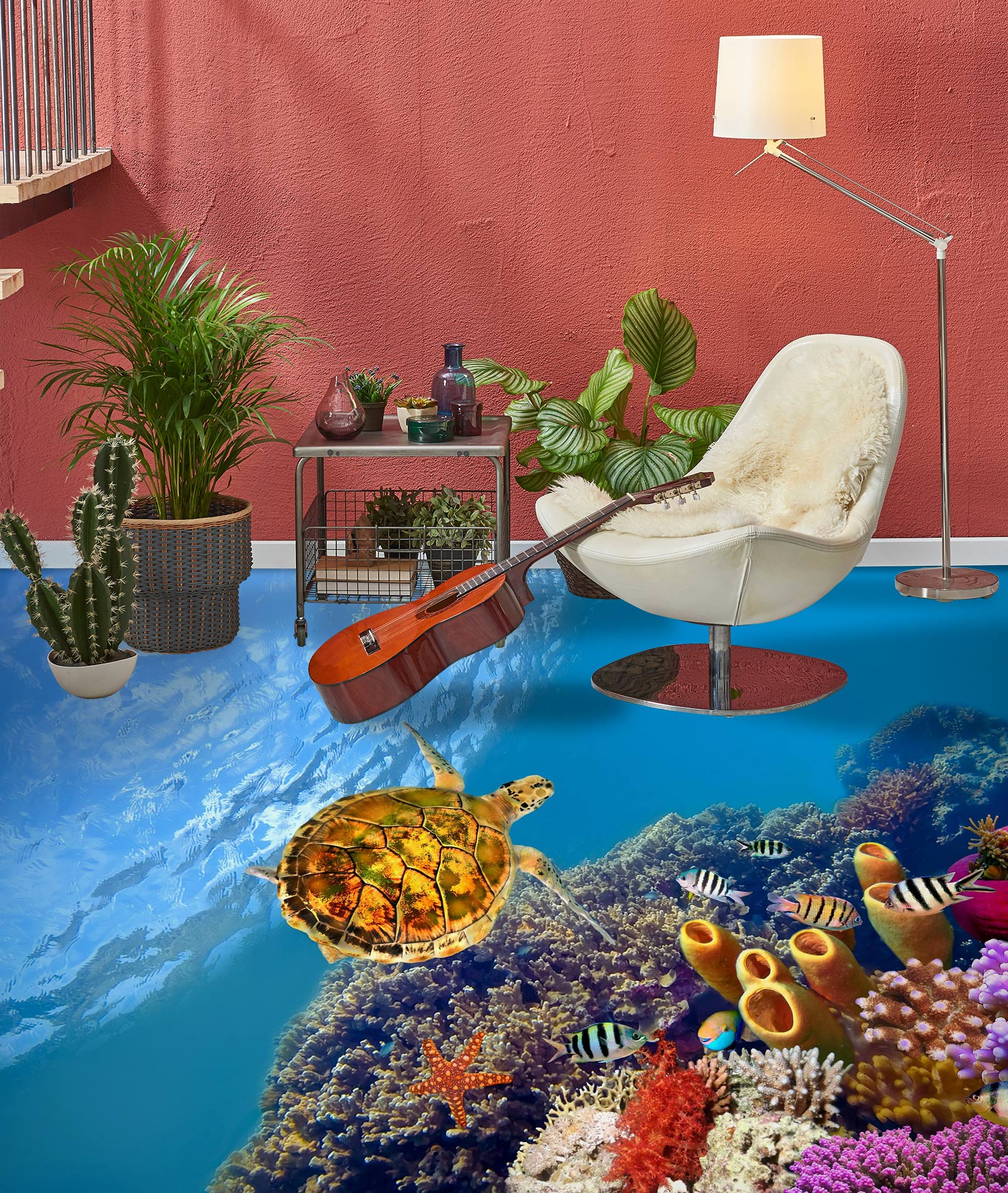 3D Laid-back Tortoise 611 Floor Mural Wallpaper Murals Rug & Mat Print Epoxy waterproof bath floor