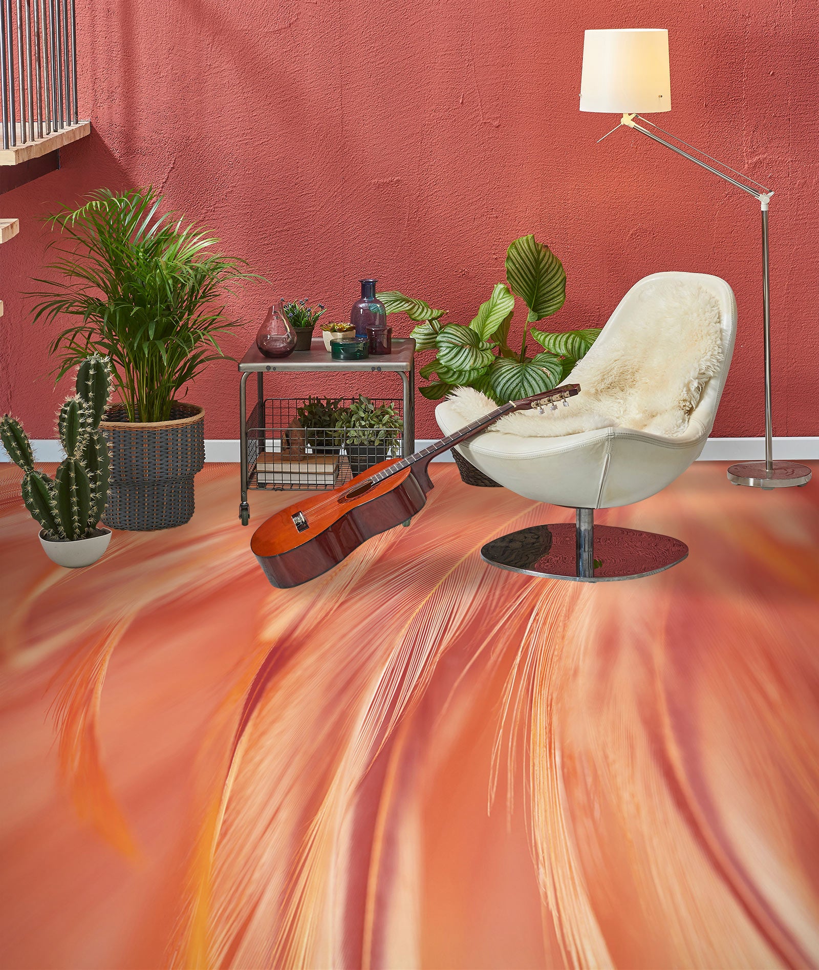 3D Orange Feathers 1144 Floor Mural Wallpaper Murals Self-Adhesive Removable Print Epoxy
