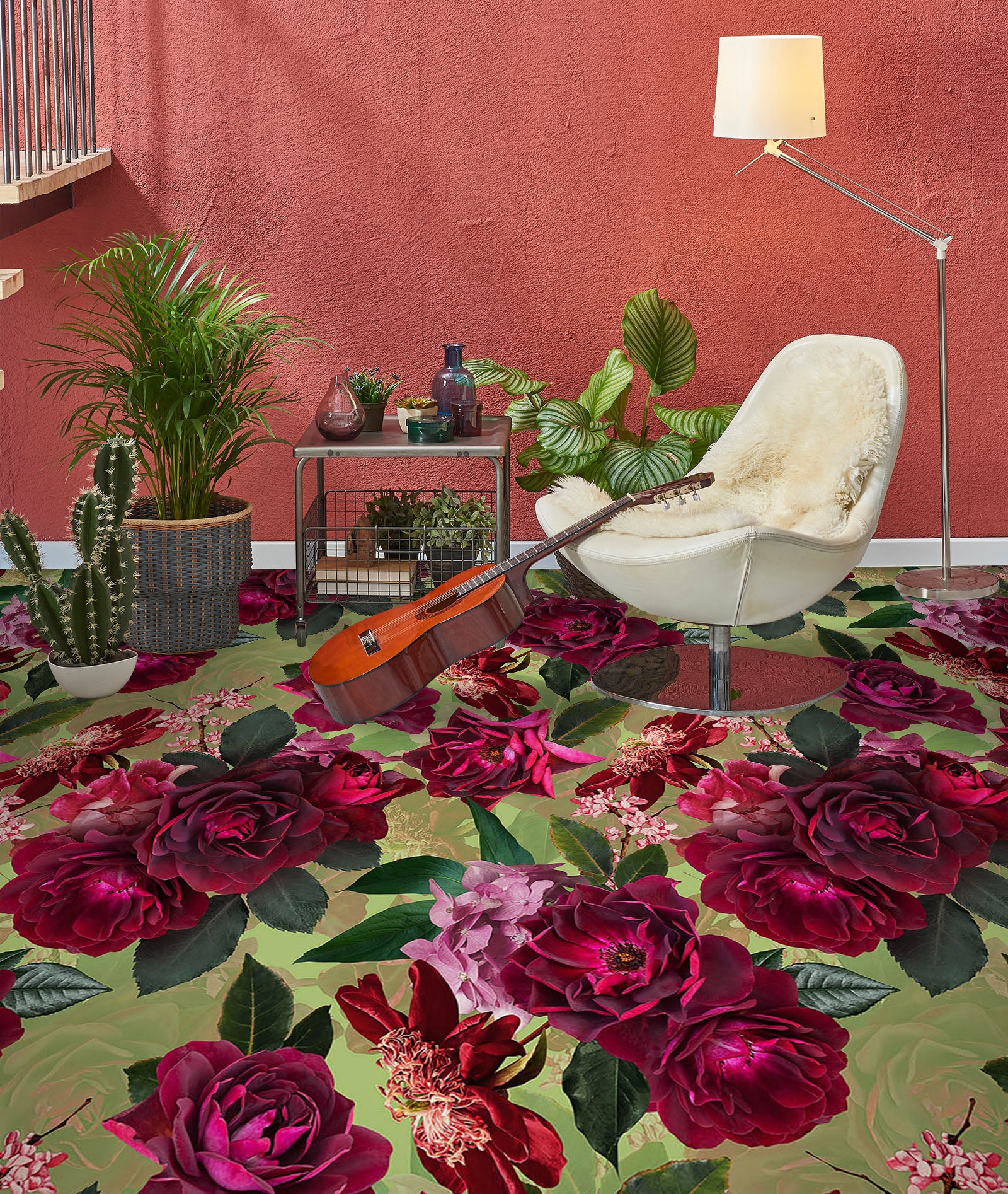 3D Red Flowers Pattern 10008 Uta Naumann Floor Mural Wallpaper Murals Self-Adhesive Removable Print Epoxy