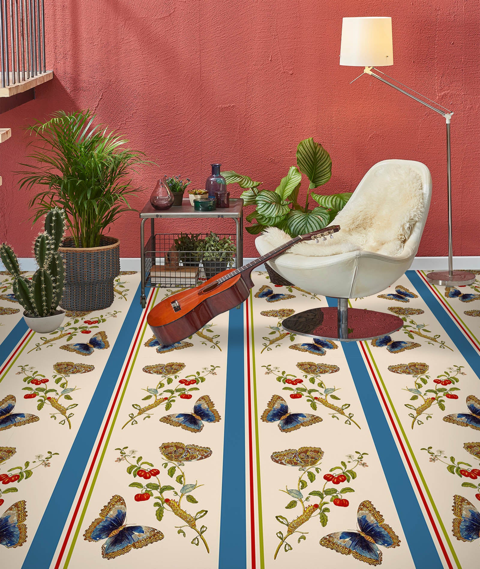 3D Flower Branch Butterfly Pattern 10019 Uta Naumann Floor Mural Wallpaper Murals Self-Adhesive Removable Print Epoxy