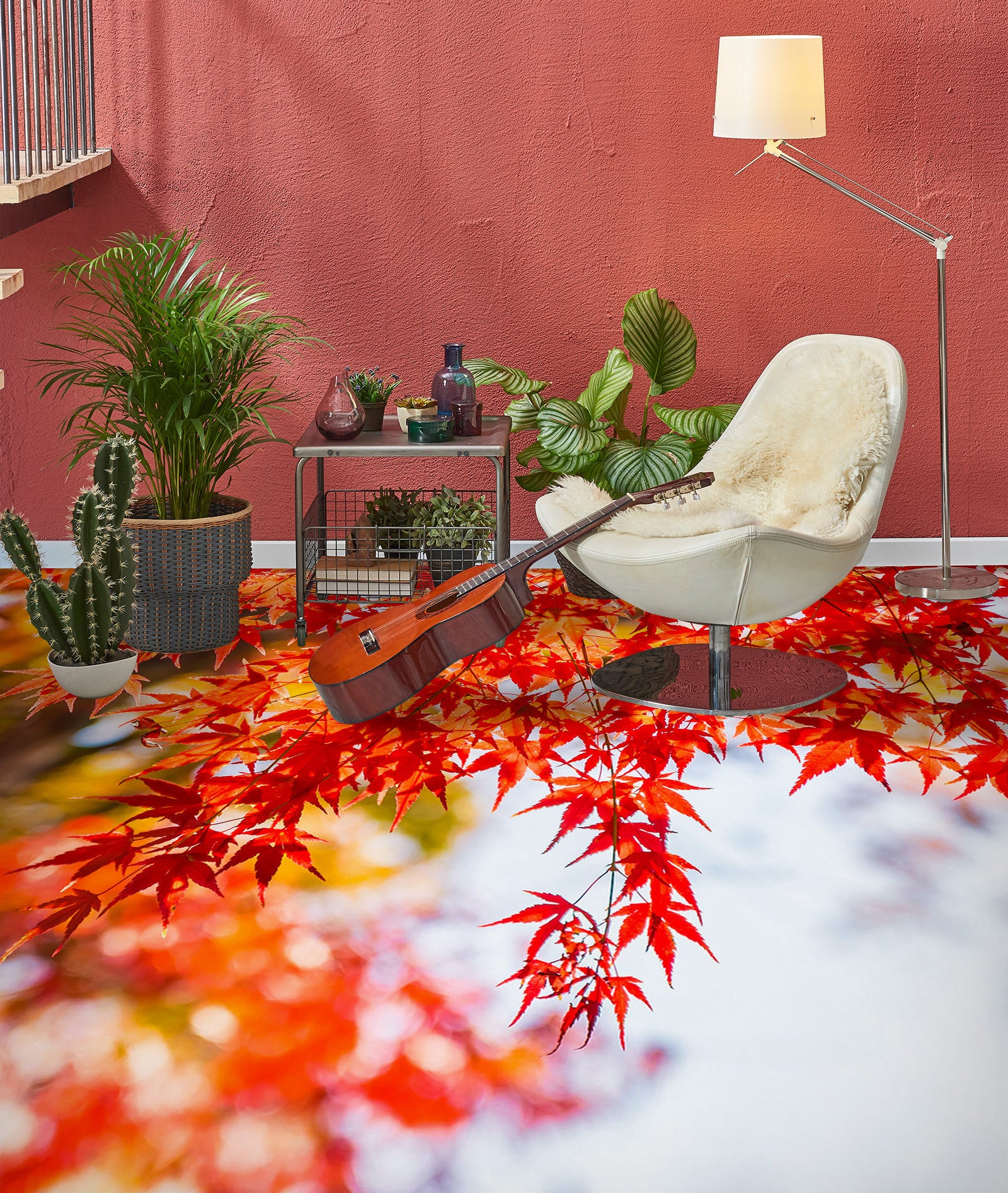 3D Romantic Red Maple Leaves 1266 Floor Mural Wallpaper Murals Self-Adhesive Removable Print Epoxy