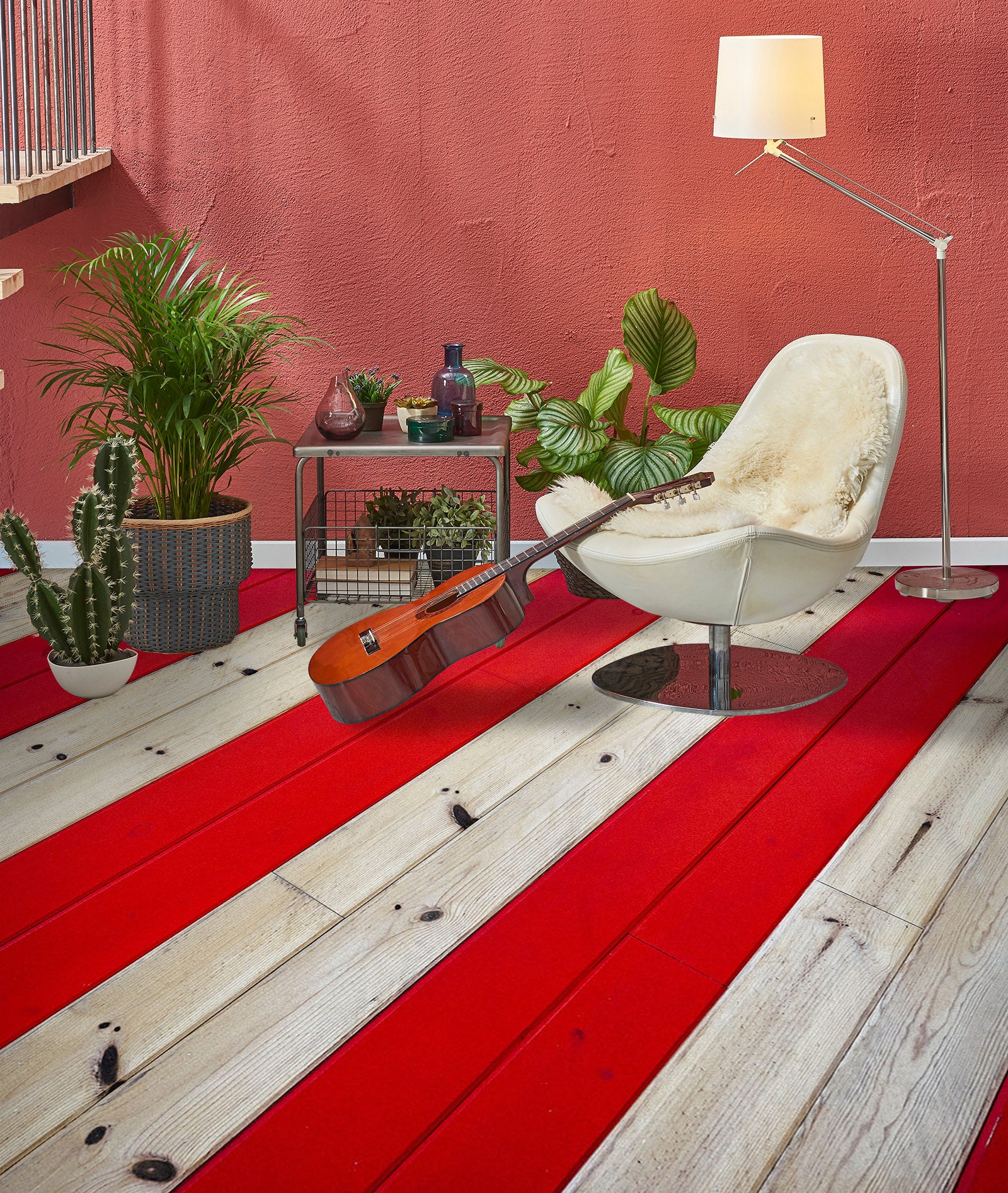 3D Red And White 1503 Floor Mural Wallpaper Murals Self-Adhesive Removable Print Epoxy