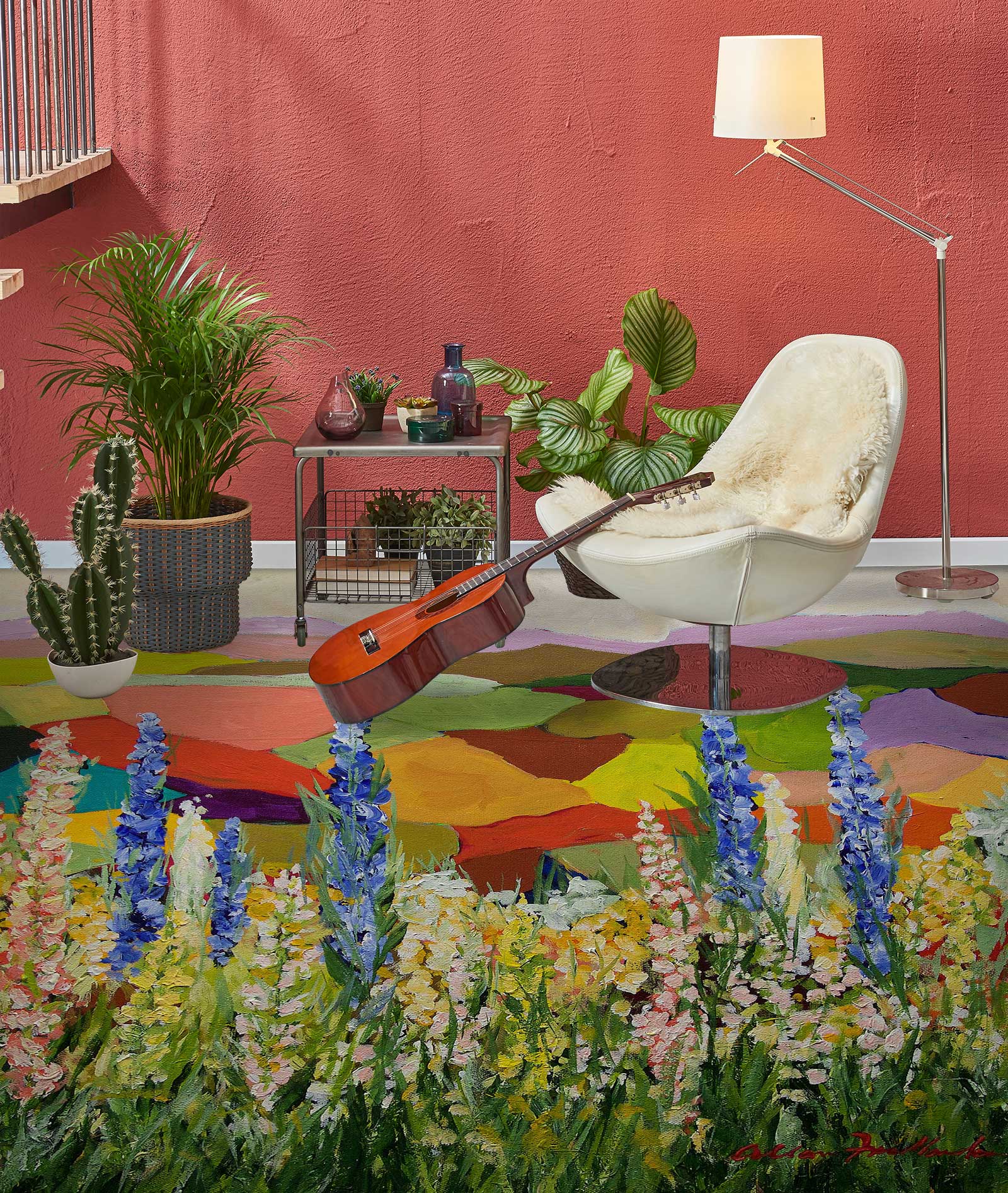 3D Flower Field Color Block 9661 Allan P. Friedlander Floor Mural Wallpaper Murals Self-Adhesive Removable Print Epoxy