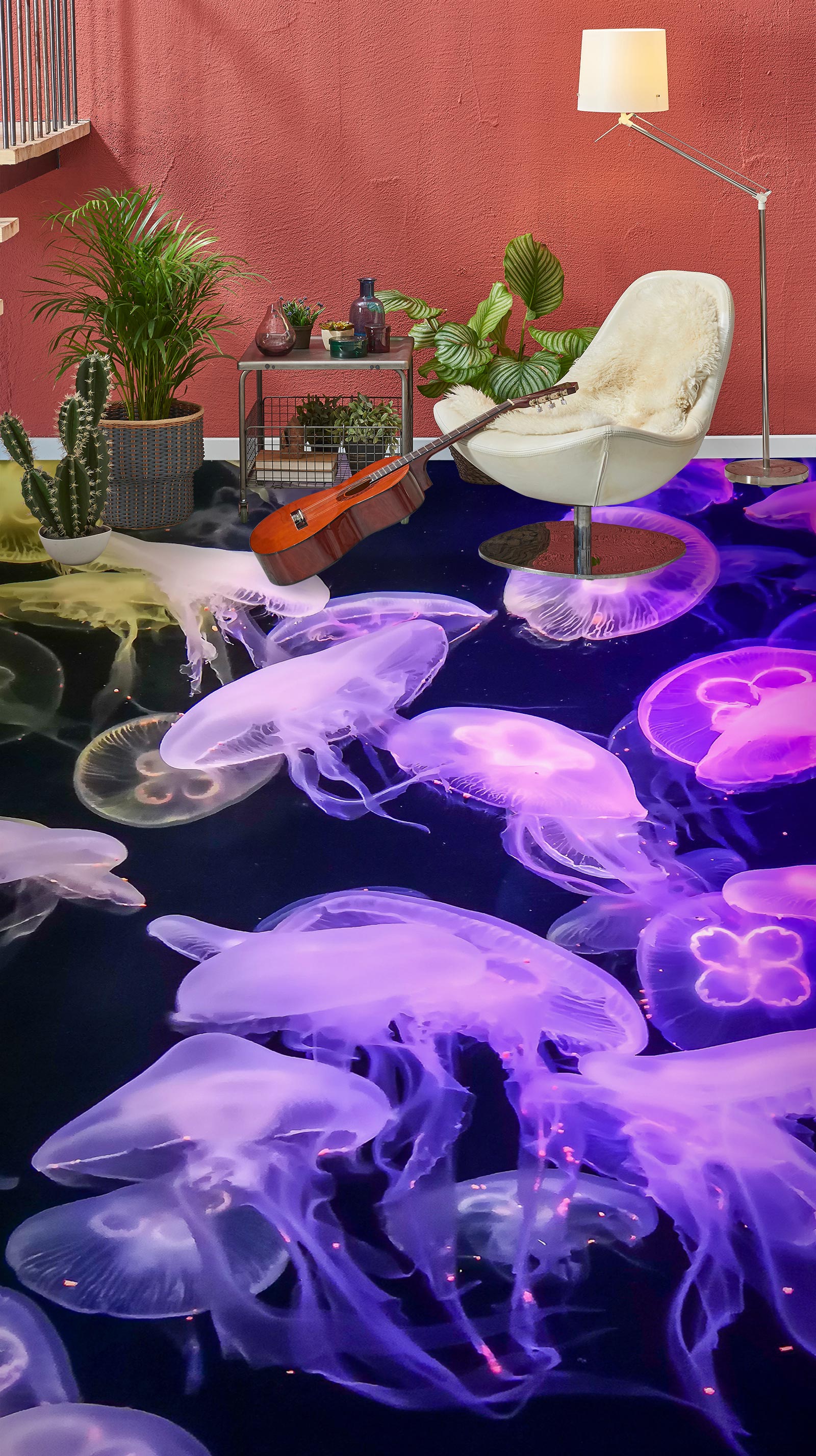3D Purple Jellyfish 703 Floor Mural Wallpaper Murals Rug & Mat Print Epoxy waterproof bath floor