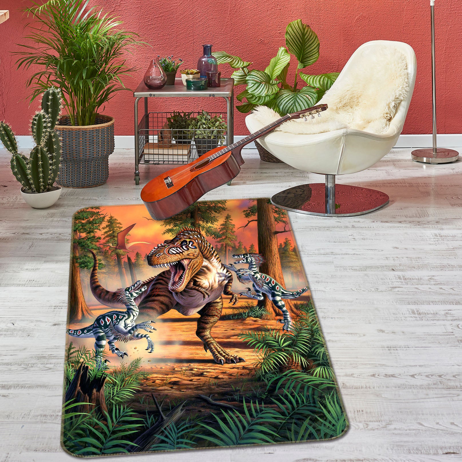3D Dino Battle 1005 Jerry LoFaro Rug Non Slip Rug Mat