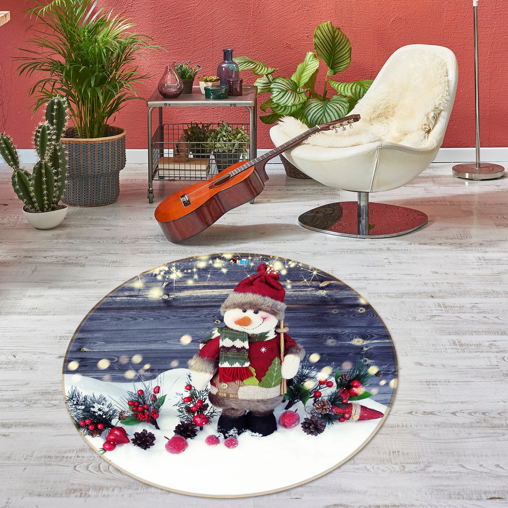 3D Snow Doll 56076 Christmas Round Non Slip Rug Mat Xmas