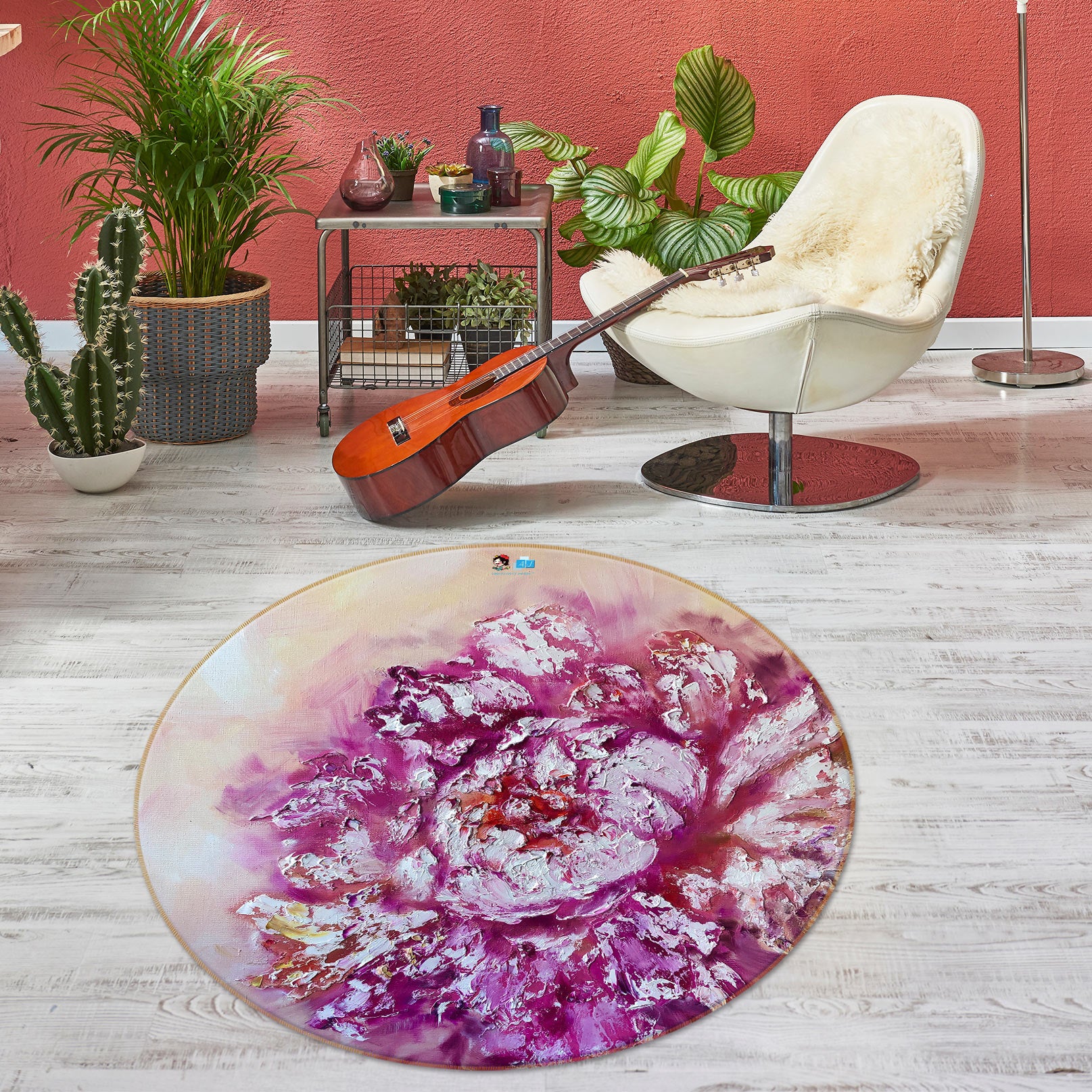 3D Purple Flower 728 Skromova Marina Rug Round Non Slip Rug Mat
