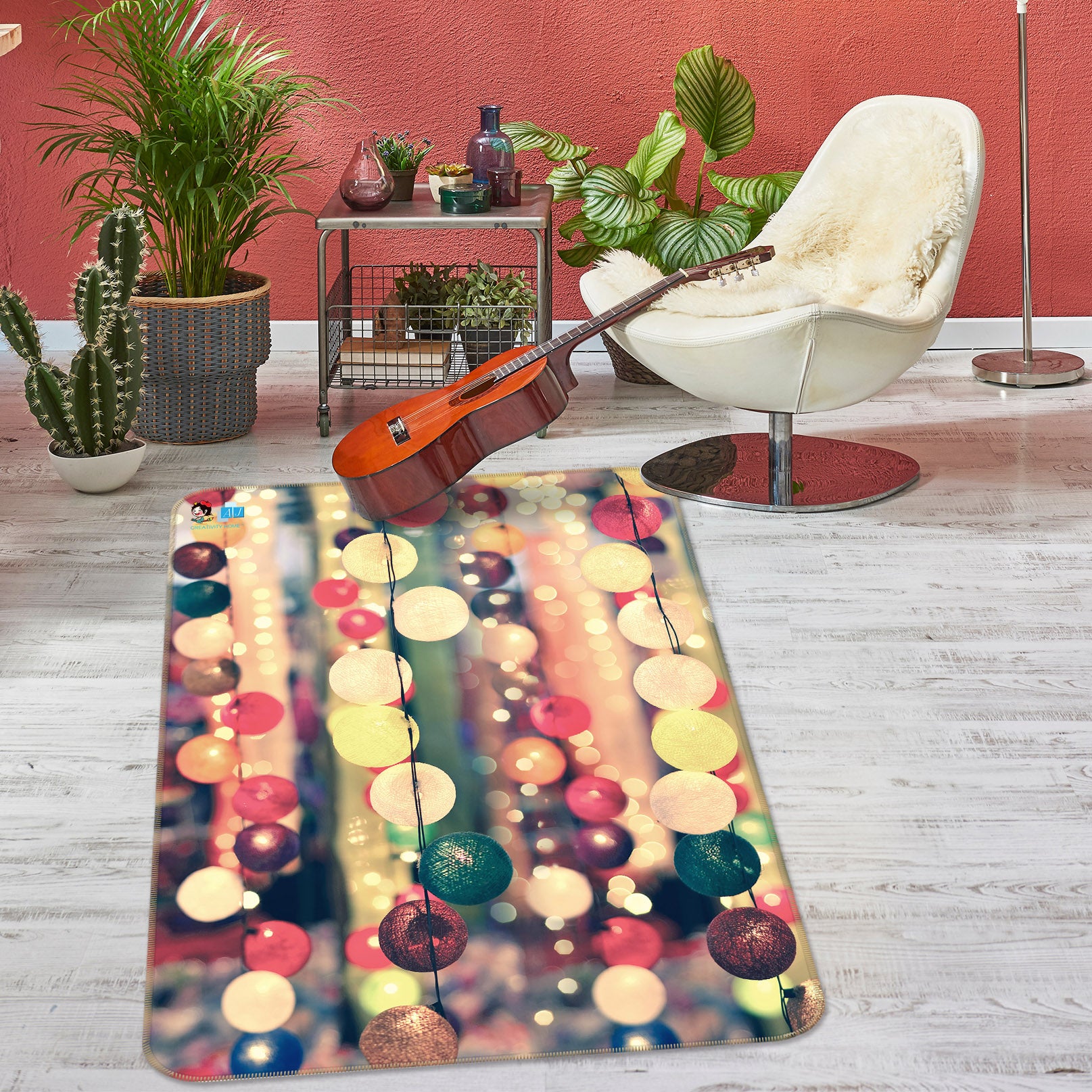 3D Colorful Ball String Lights 57025 Christmas Non Slip Rug Mat Xmas