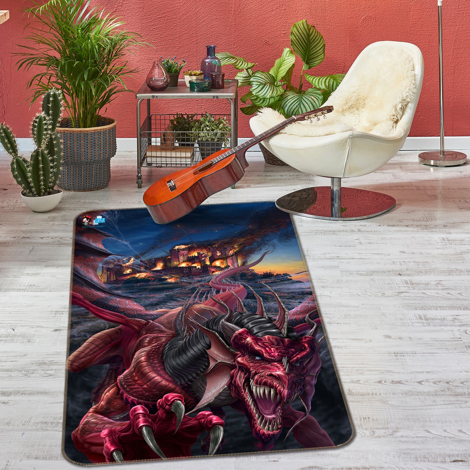 3D Red Dragon 4127 Tom Wood Rug Non Slip Rug Mat