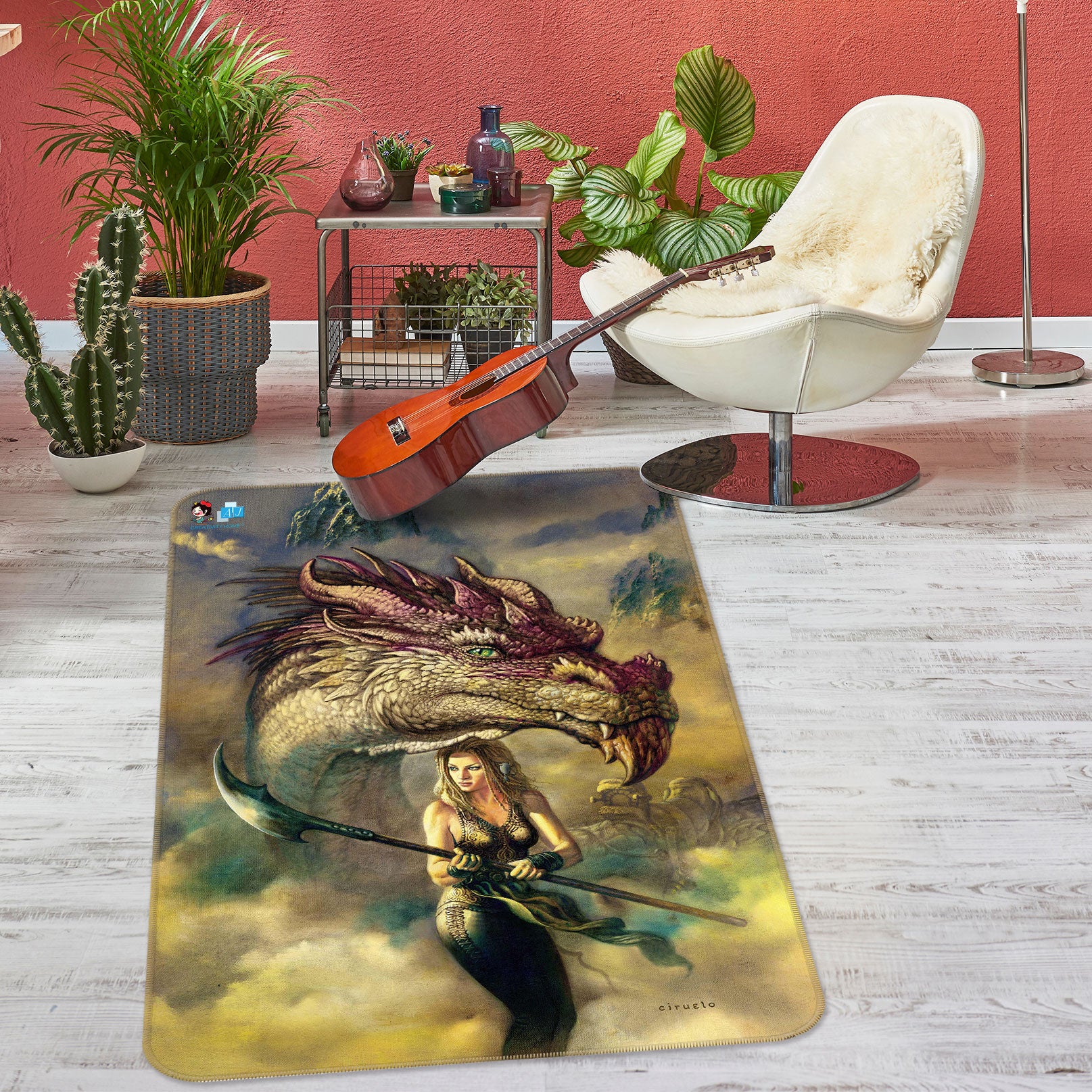 3D Purple Dragon Woman Weapon 6044 Ciruelo Rug Non Slip Rug Mat