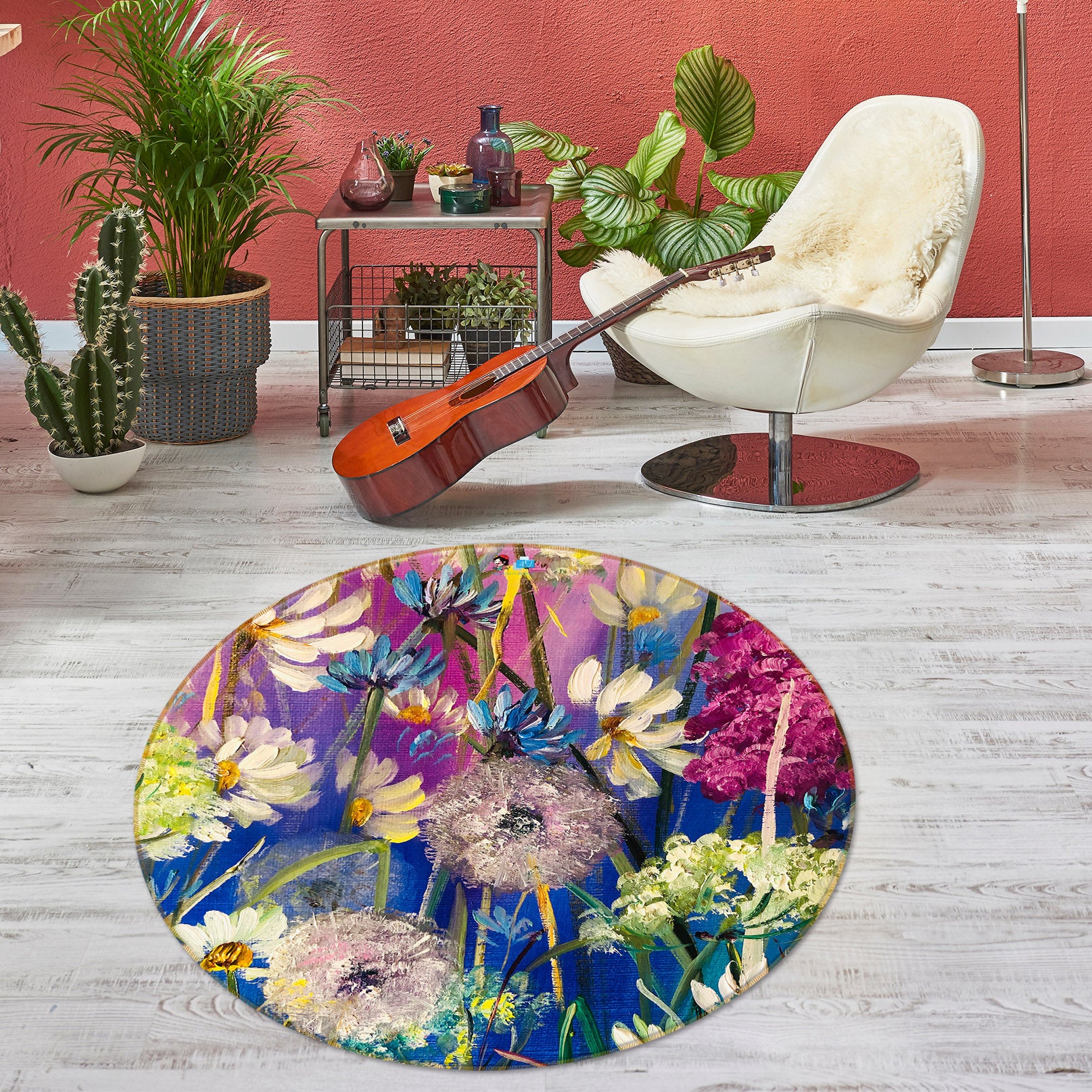3D Bright Flowers 859 Skromova Marina Rug Round Non Slip Rug Mat
