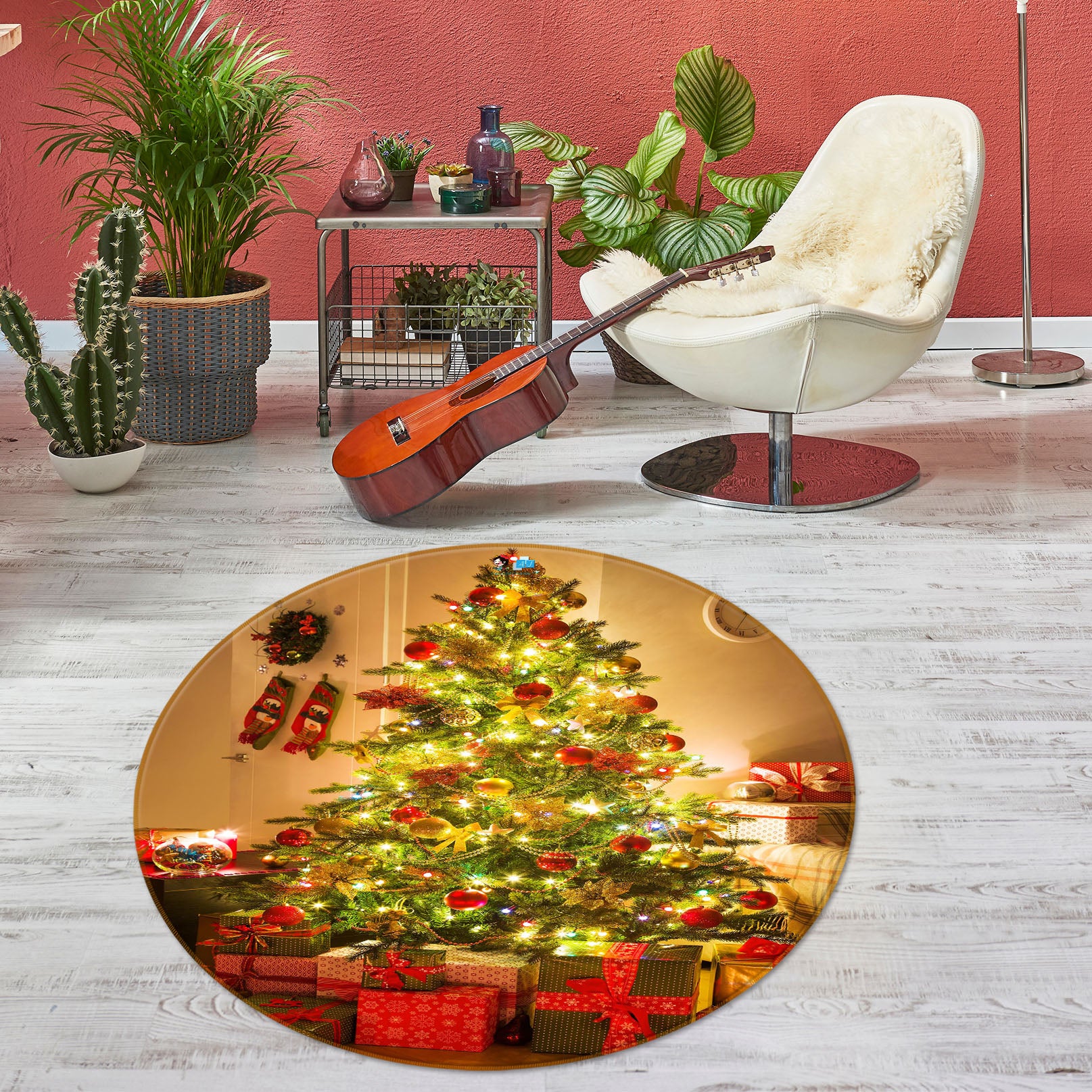 3D Tree Gift 56034 Christmas Round Non Slip Rug Mat Xmas