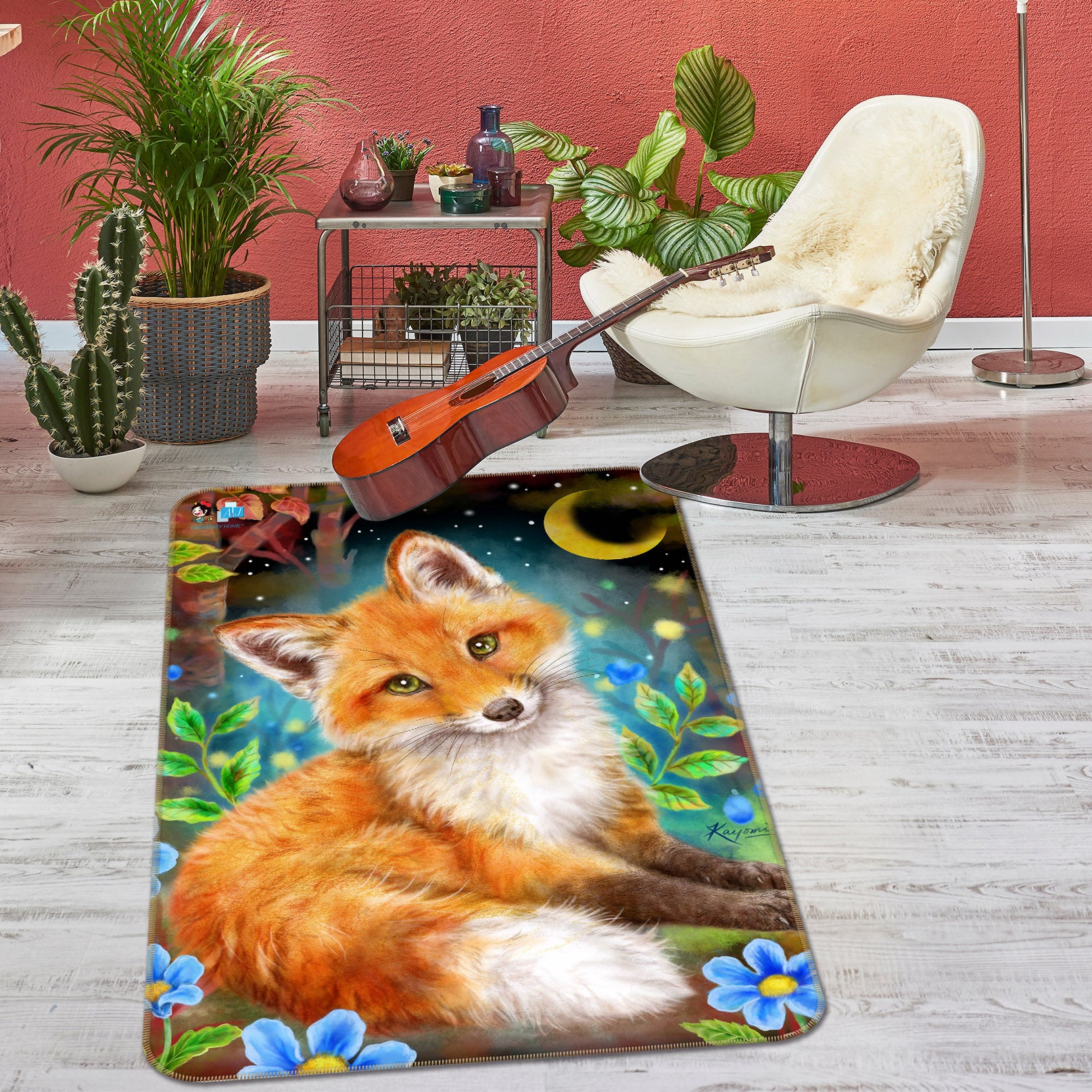 3D Orange Fox Moon 5758 Kayomi Harai Rug Non Slip Rug Mat