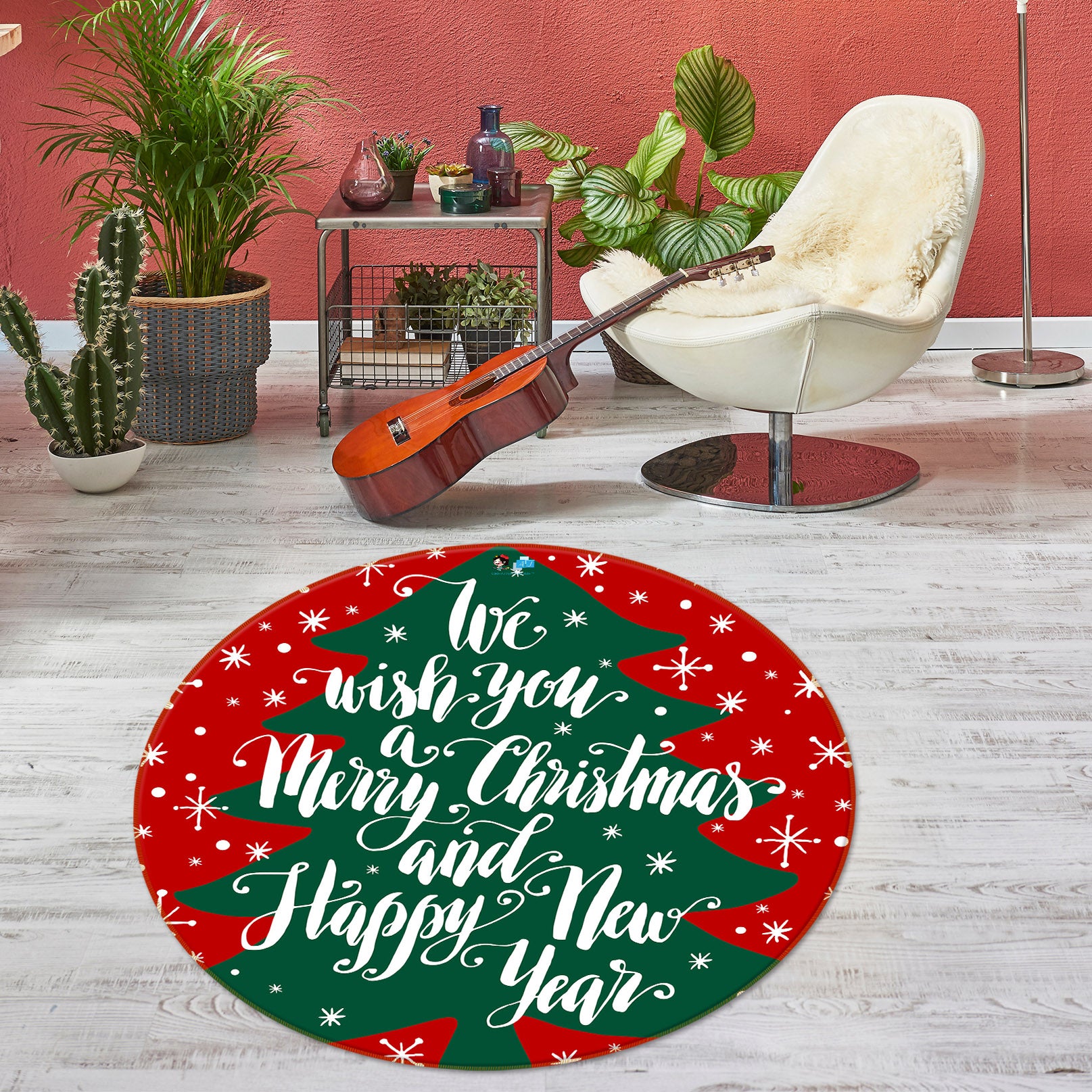 3D Letter Tree 56056 Christmas Round Non Slip Rug Mat Xmas