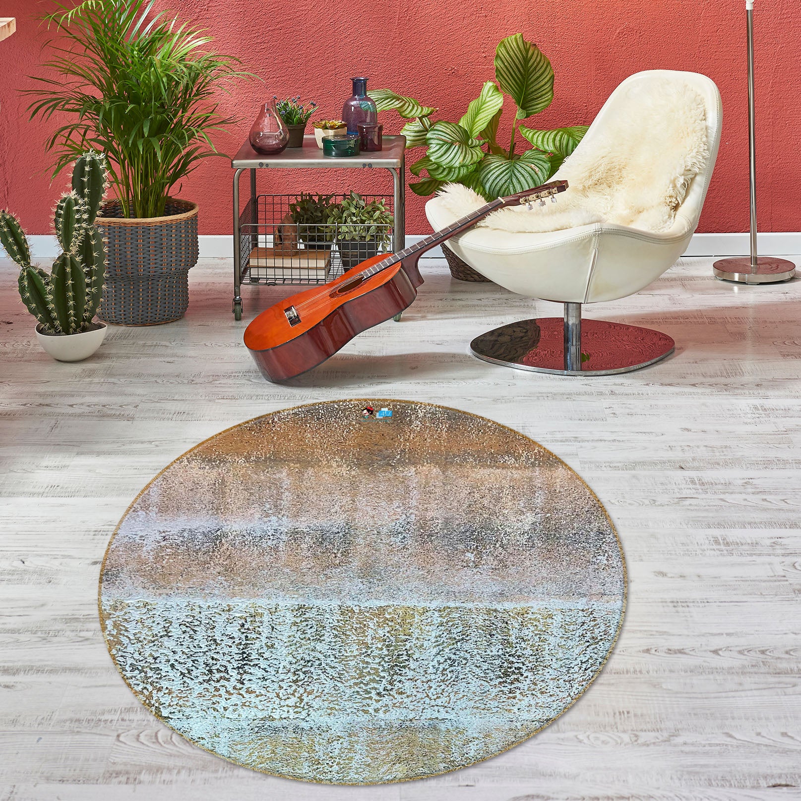 3D Retro Color 4051 Skromova Marina Rug Round Non Slip Rug Mat