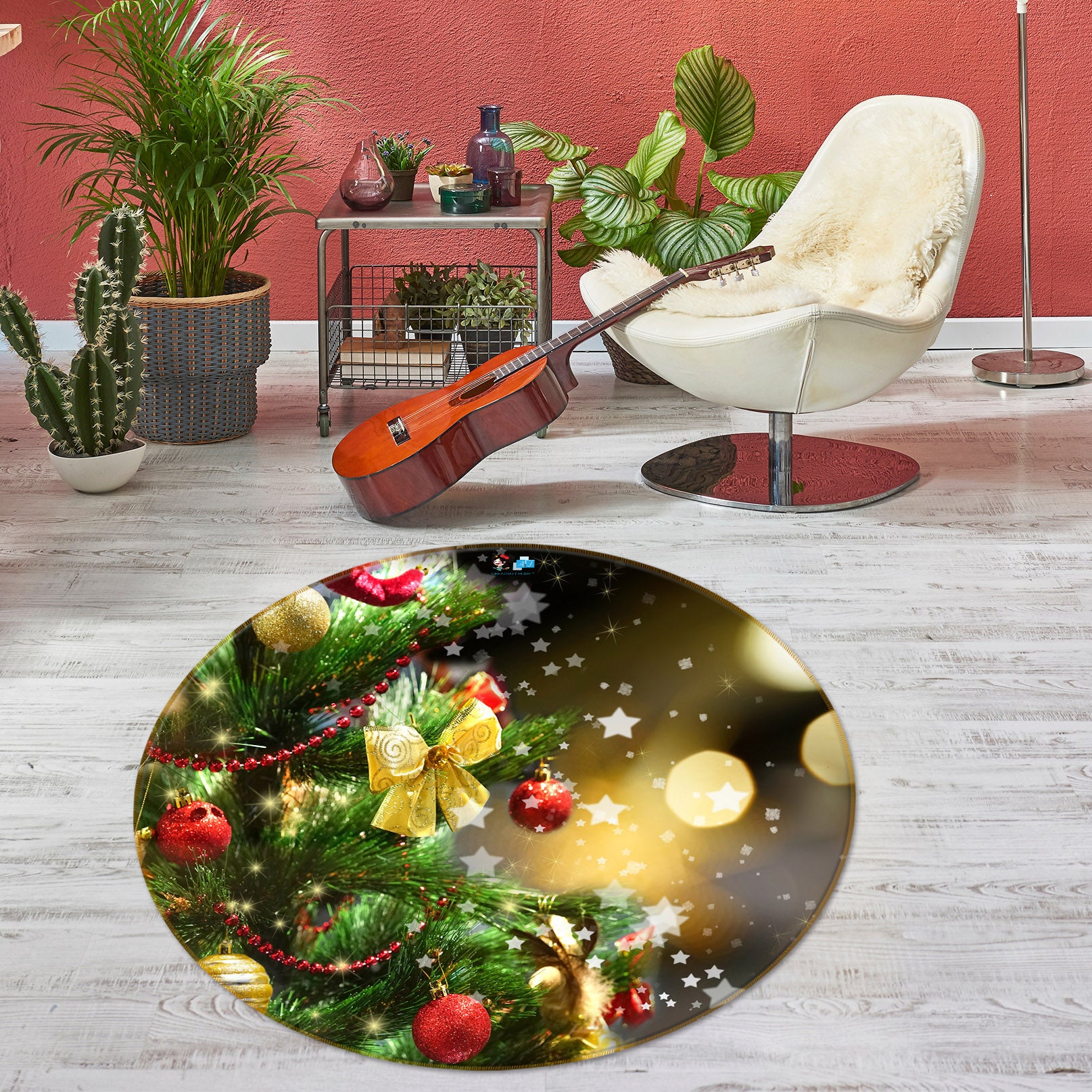 3D Red Ball Bow 56079 Christmas Round Non Slip Rug Mat Xmas