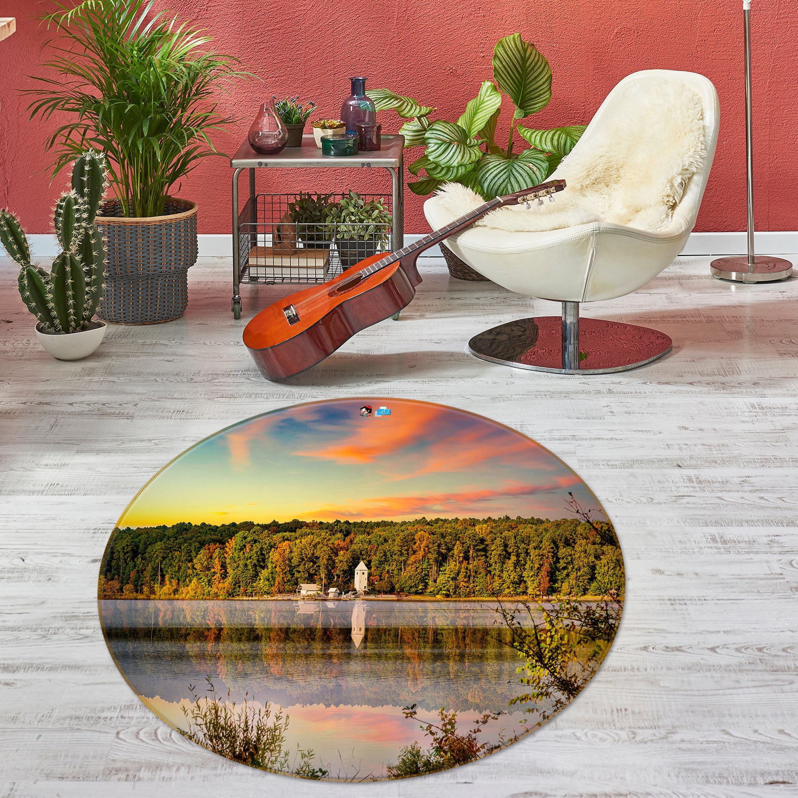 3D Forest River 5038 Beth Sheridan Rug Round Non Slip Rug Mat