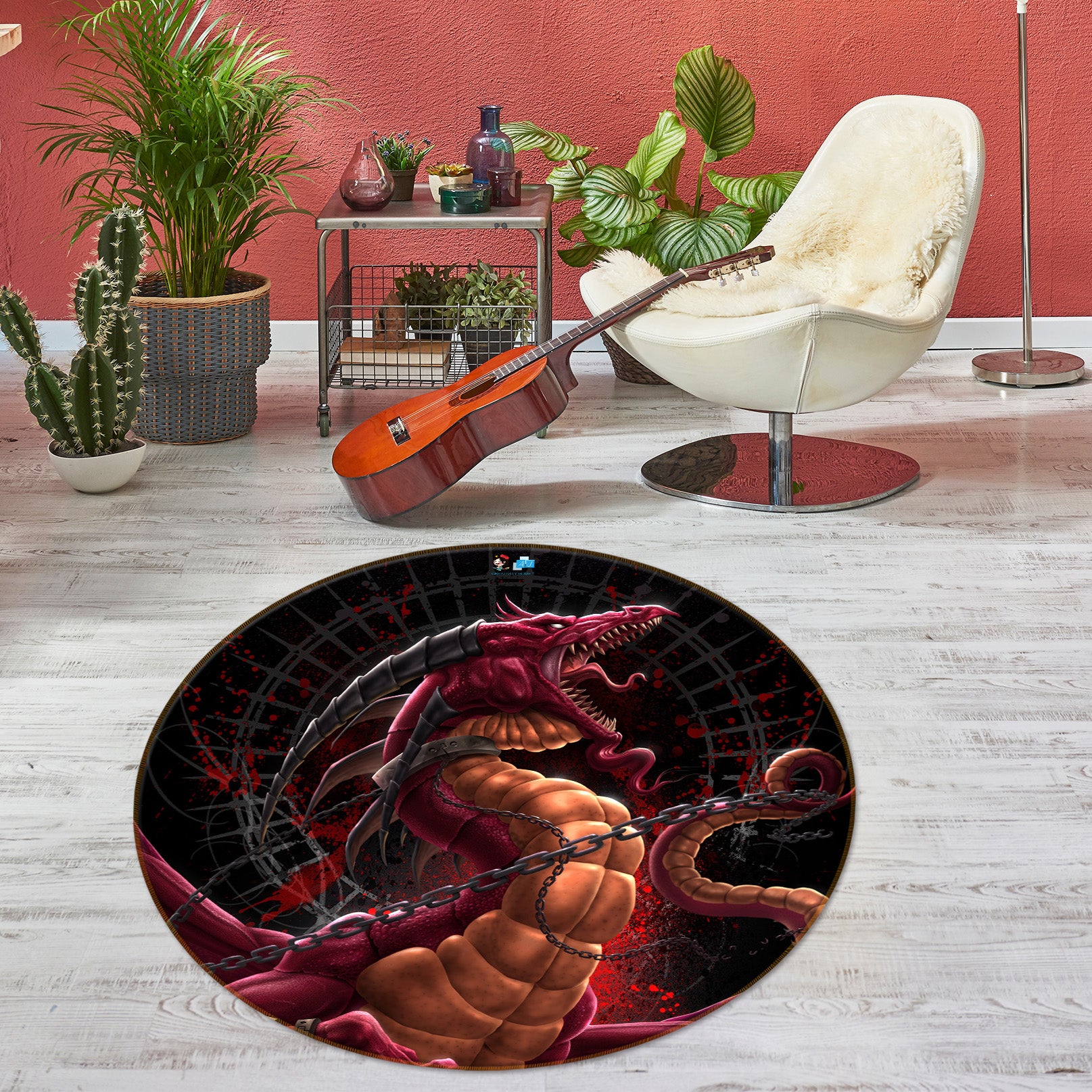 3D Chain Dragon 4192 Tom Wood Rug Round Non Slip Rug Mat