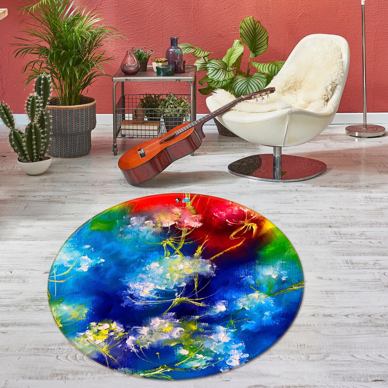3D Blue Flower 920 Skromova Marina Rug Round Non Slip Rug Mat