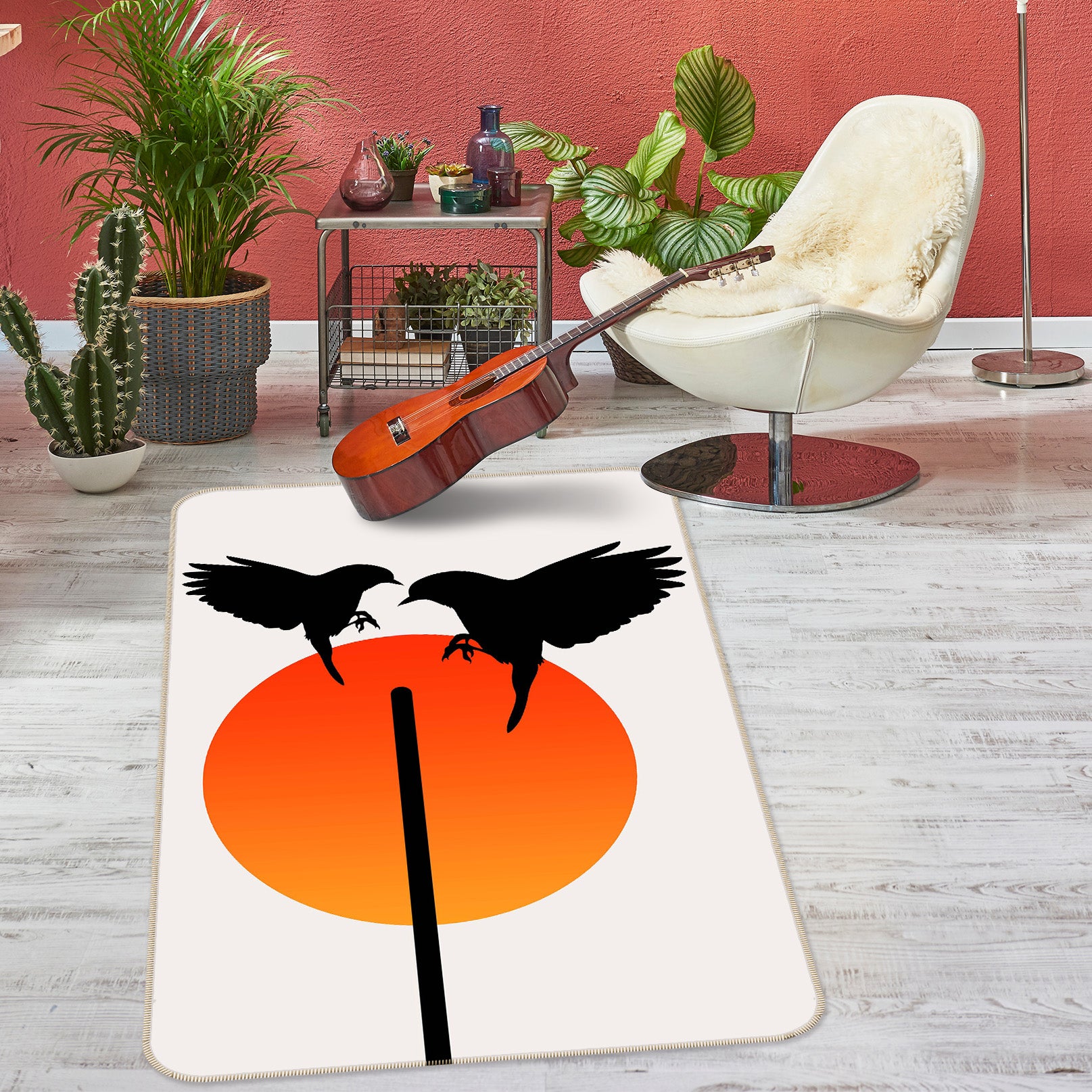 3D Sun Magpie 1131 Boris Draschoff Rug Non Slip Rug Mat