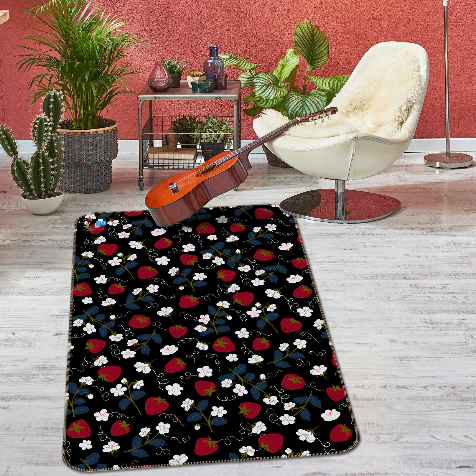3D Floral Strawberry Pattern 107146 Kashmira Jayaprakash Rug Non Slip Rug Mat