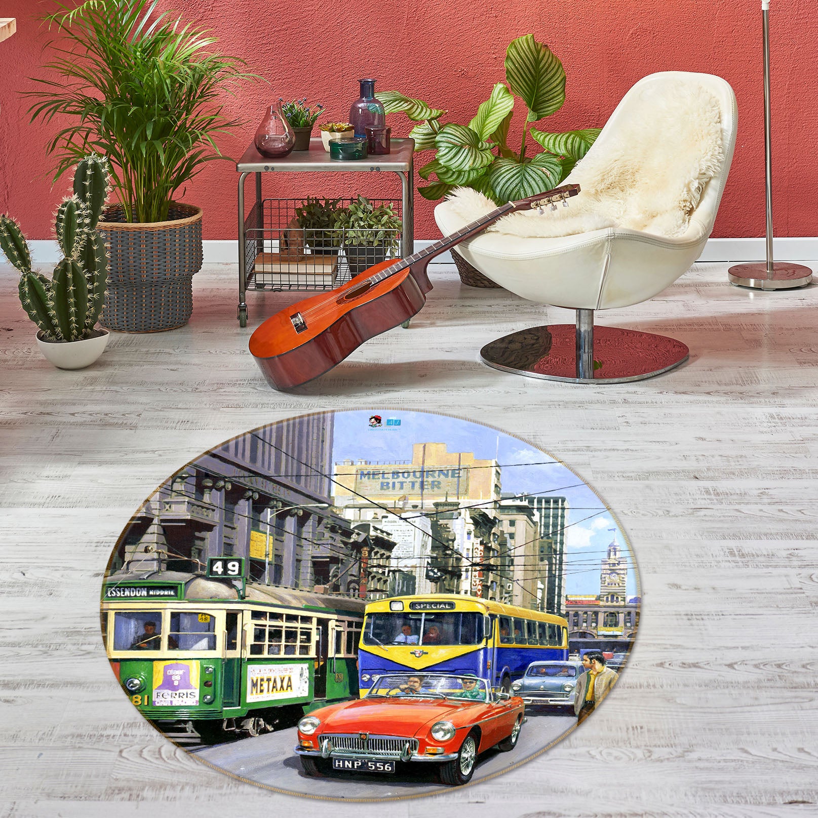 3D Bus Tram Car 067 Kevin Walsh Rug Round Non Slip Rug Mat