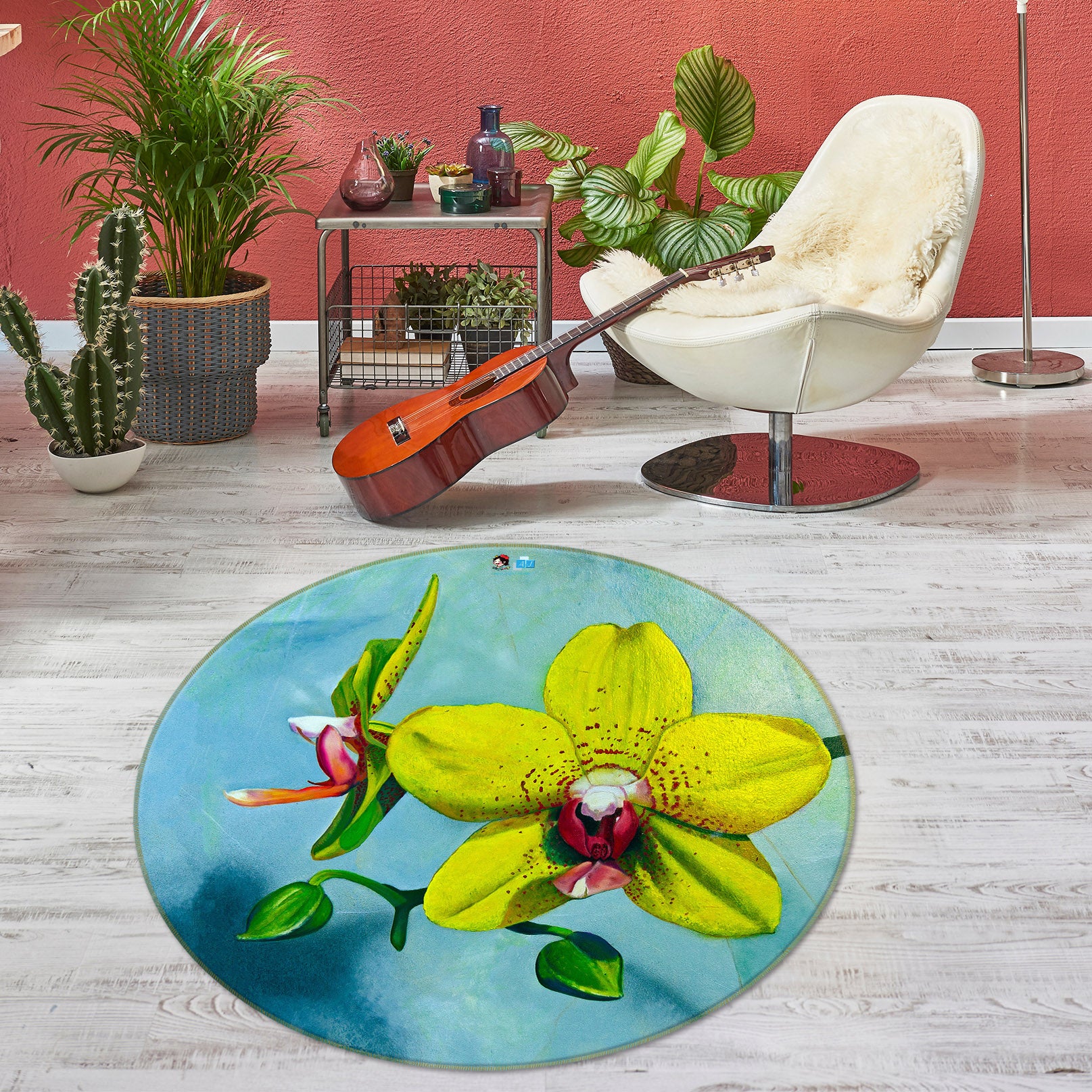 3D Yellow Flower 110106 Matthew Holden Bates Rug Round Non Slip Rug Mat