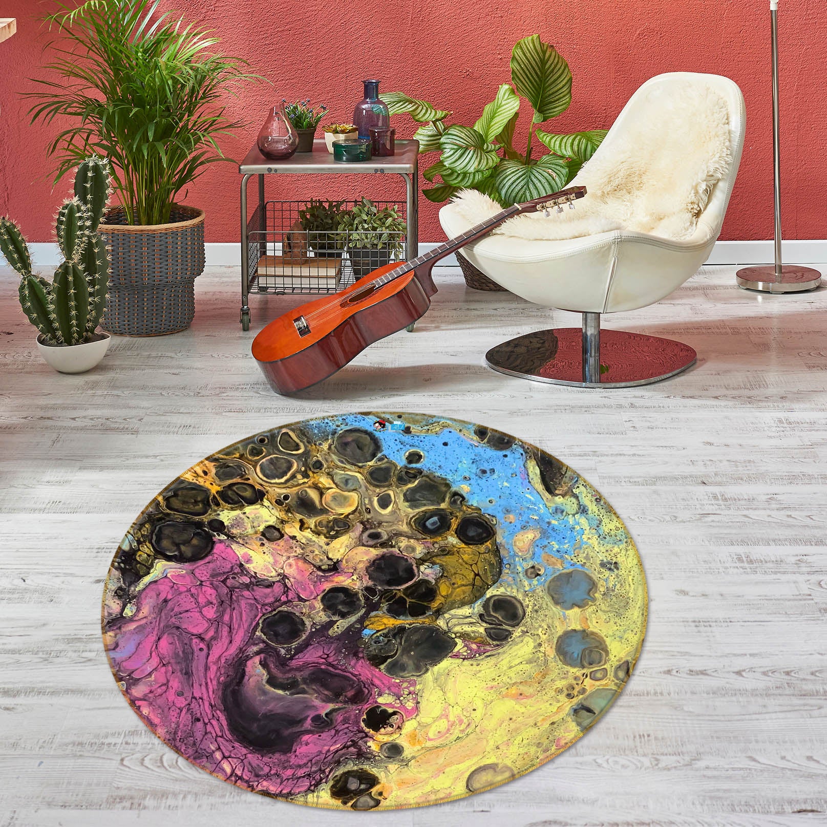 3D Red Yellow Blue Pattern 40014 Valerie Latrice Rug Round Non Slip Rug Mat
