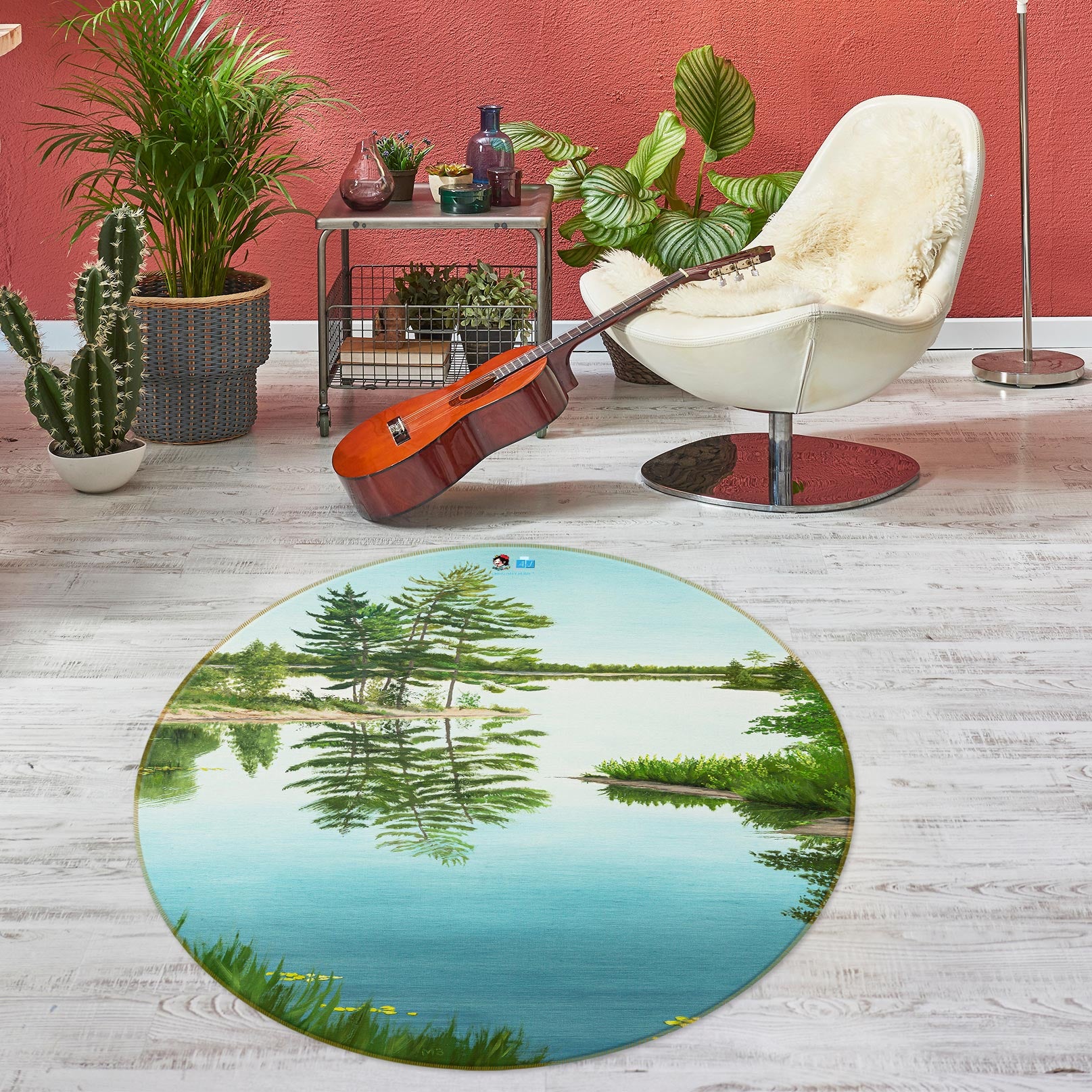 3D Lake Tree 18137 Marina Zotova Rug Round Non Slip Rug Mat