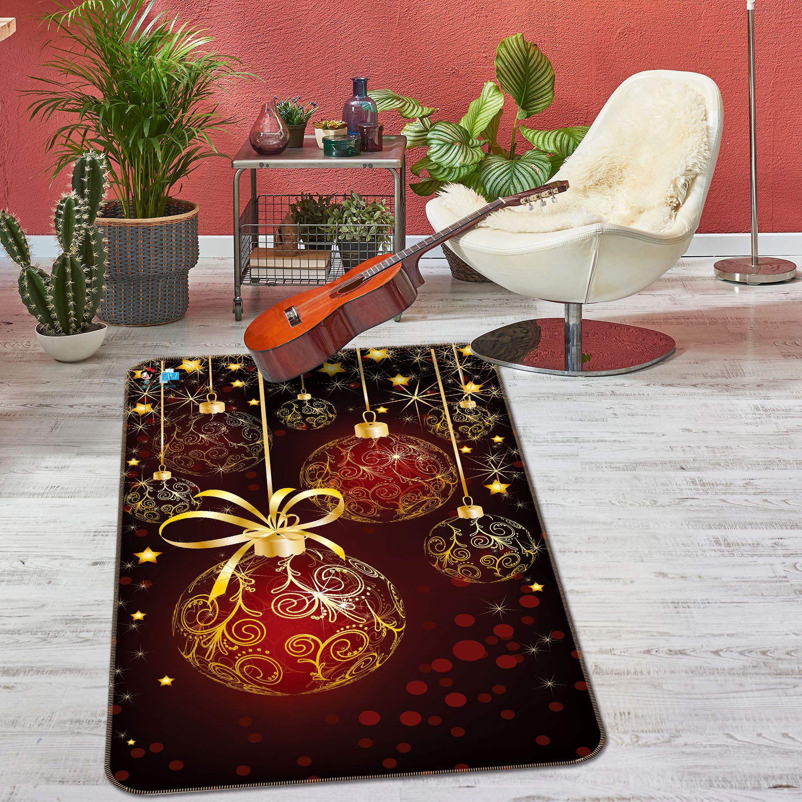 3D Golden Ball Pendant 57016 Christmas Non Slip Rug Mat Xmas