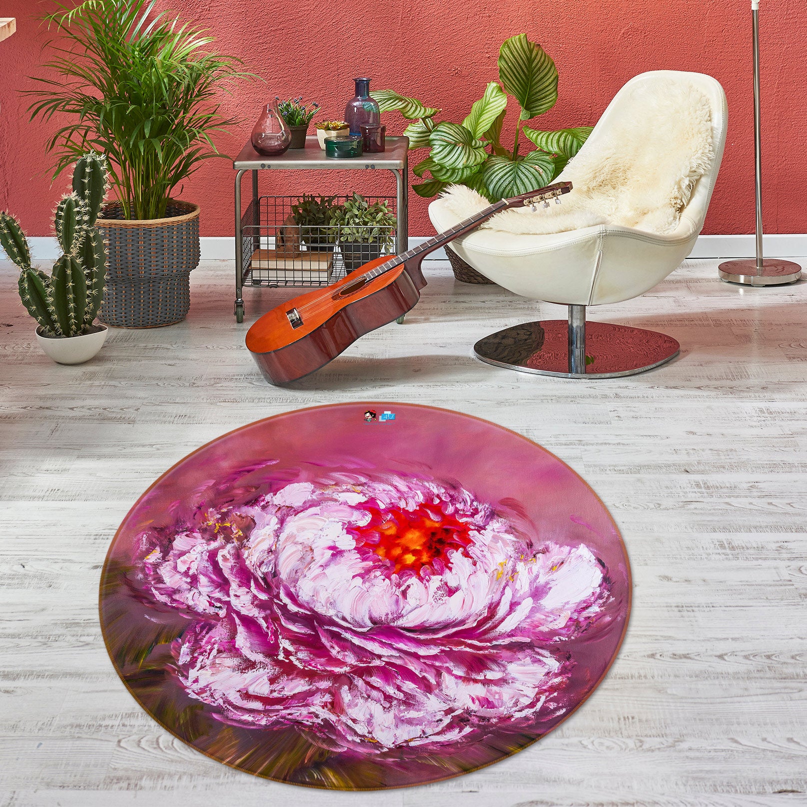 3D Pink Flower 747 Skromova Marina Rug Round Non Slip Rug Mat