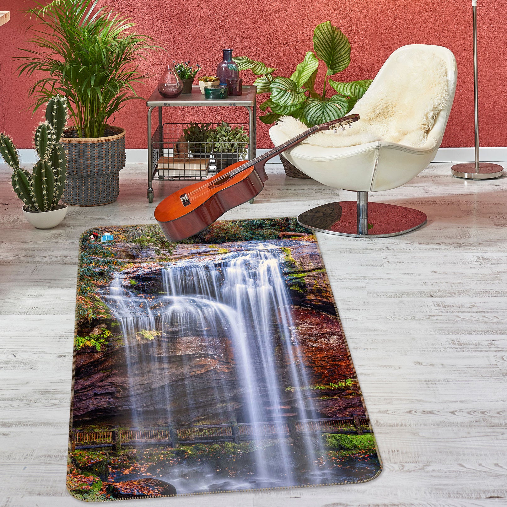 3D Waterfall Rock 5159 Beth Sheridan Rug Non Slip Rug Mat