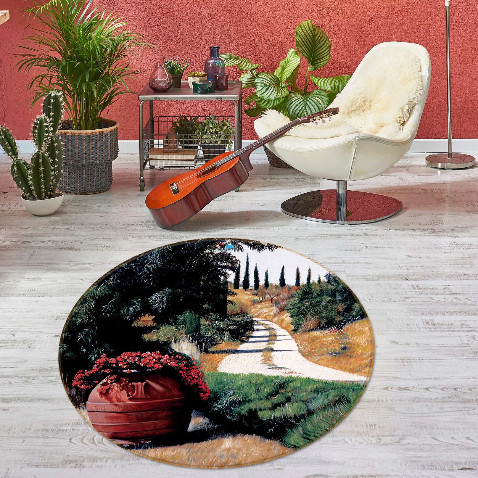 3D Trees Path 110100 Matthew Holden Bates Rug Round Non Slip Rug Mat