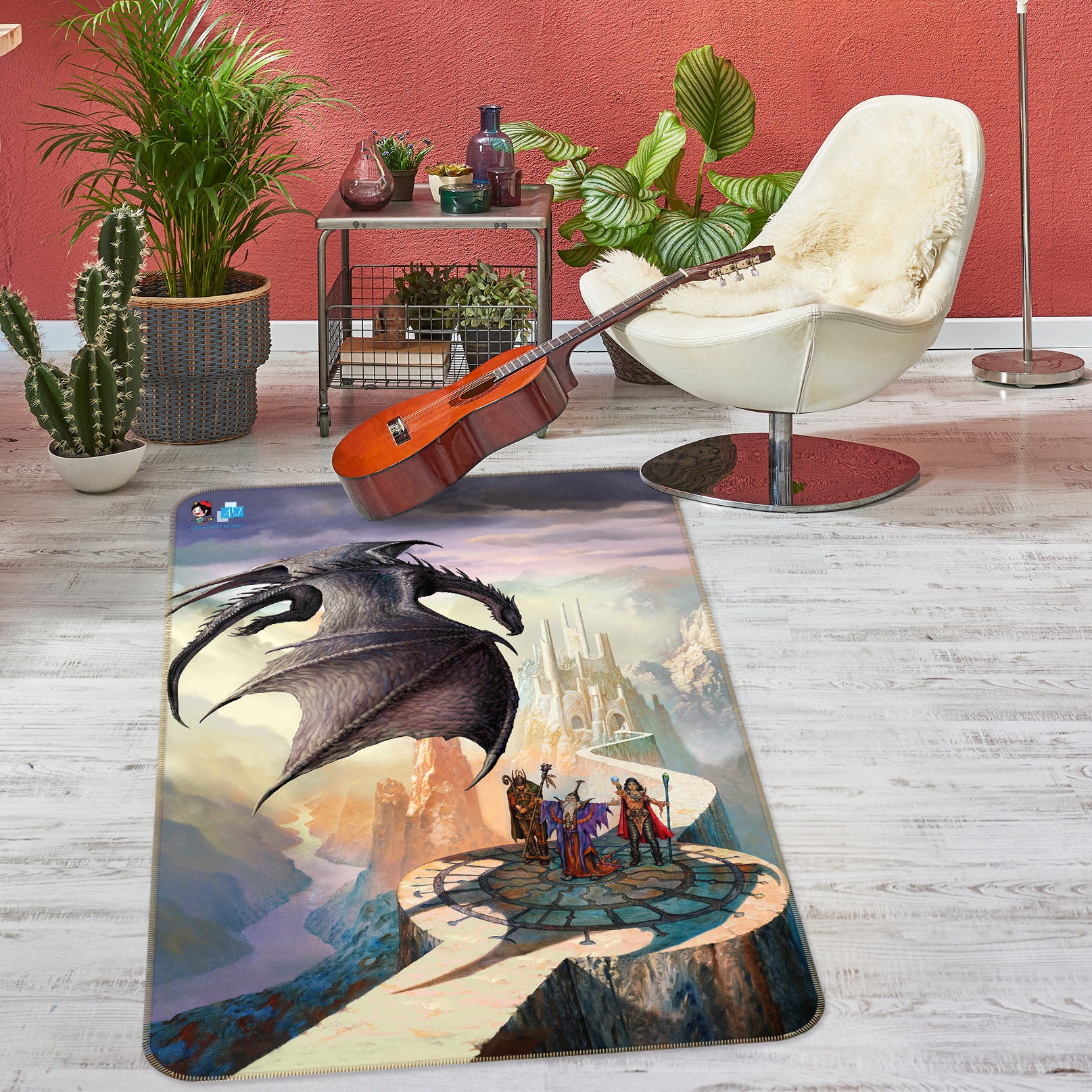 3D Castle Dragon Soldier 6051 Ciruelo Rug Non Slip Rug Mat