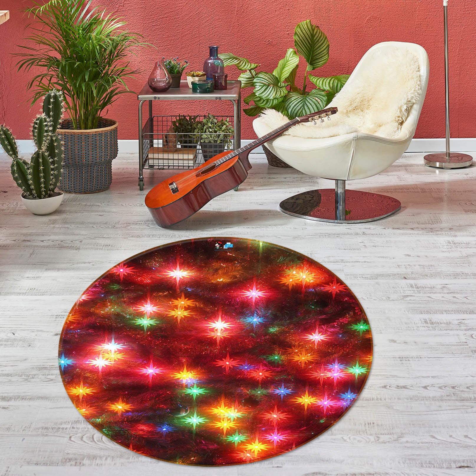 3D Color Starlight 56004 Christmas Round Non Slip Rug Mat Xmas