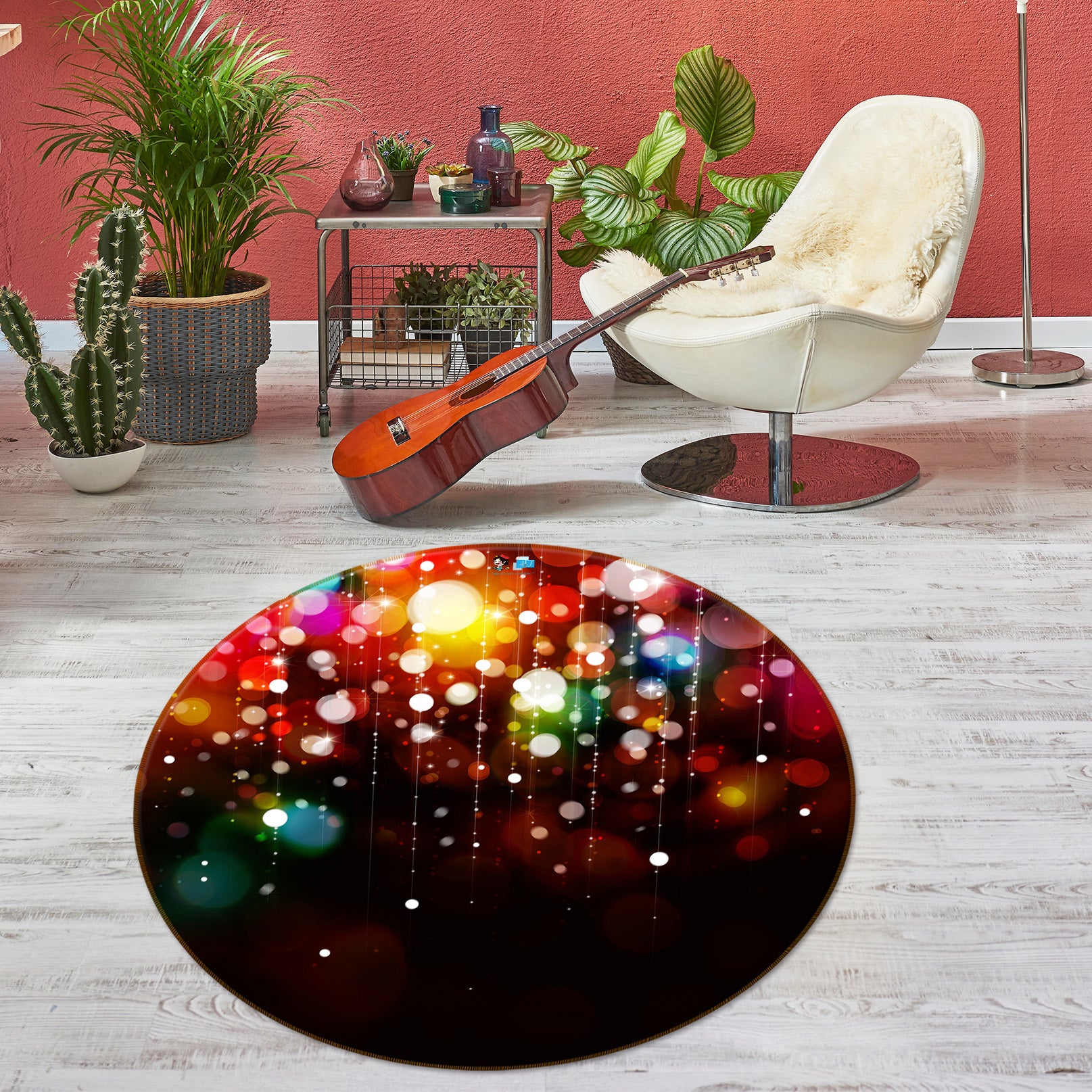 3D Color Aperture 56015 Christmas Round Non Slip Rug Mat Xmas