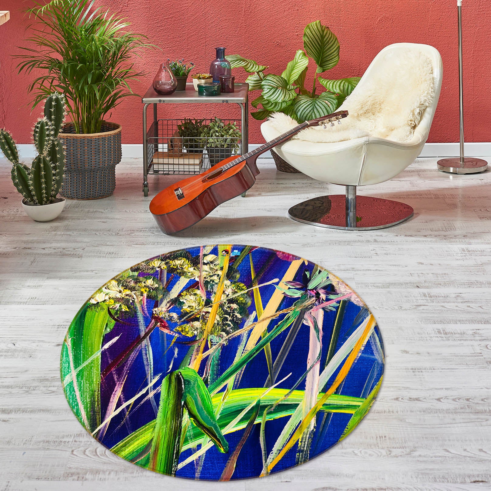 3D Green Grass Flower 861 Skromova Marina Rug Round Non Slip Rug Mat