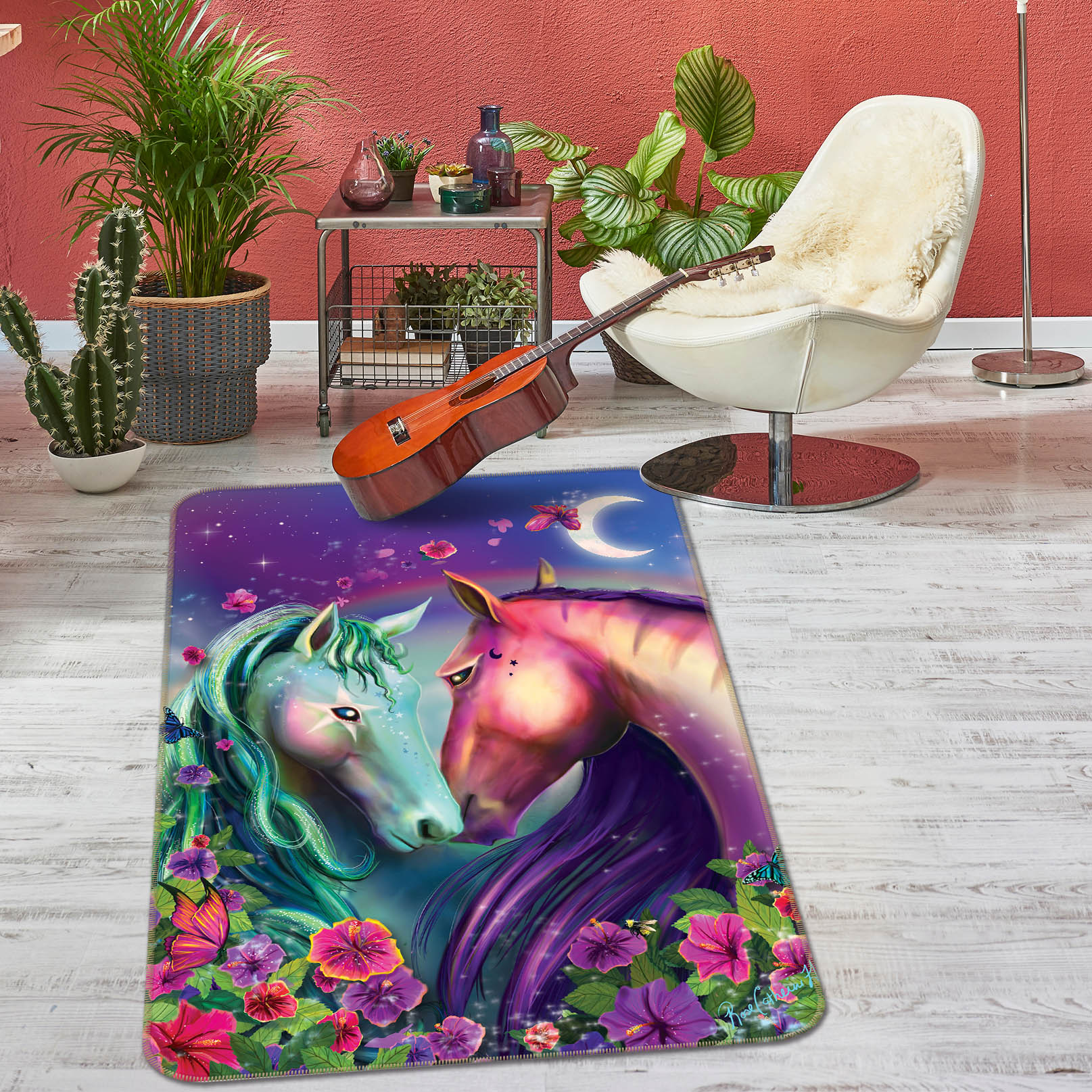 3D Moonlight Unicorn 3038 Rose Catherine Khan Rug Non Slip Rug Mat