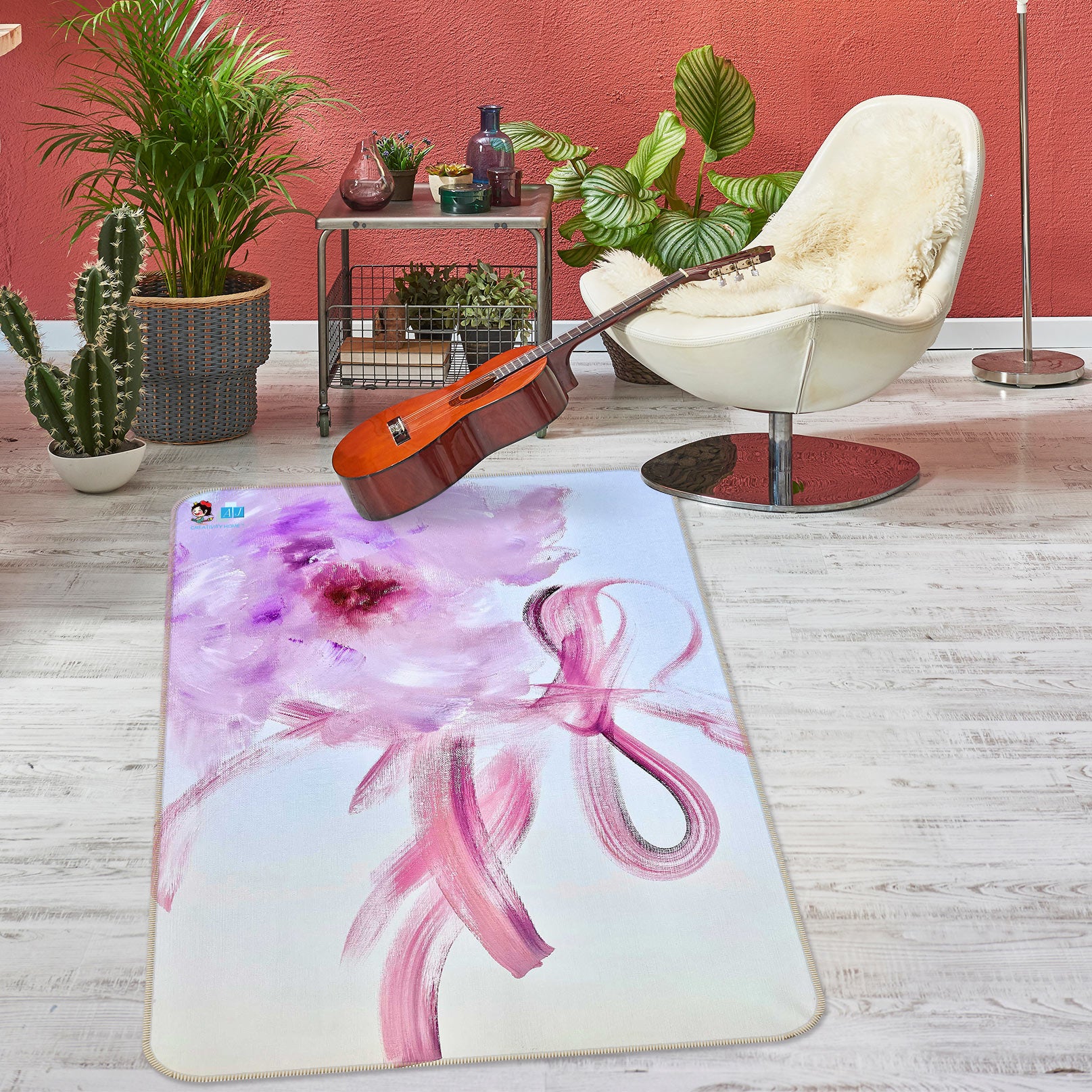 3D Pink Purple Flower 1179 Skromova Marina Rug Non Slip Rug Mat