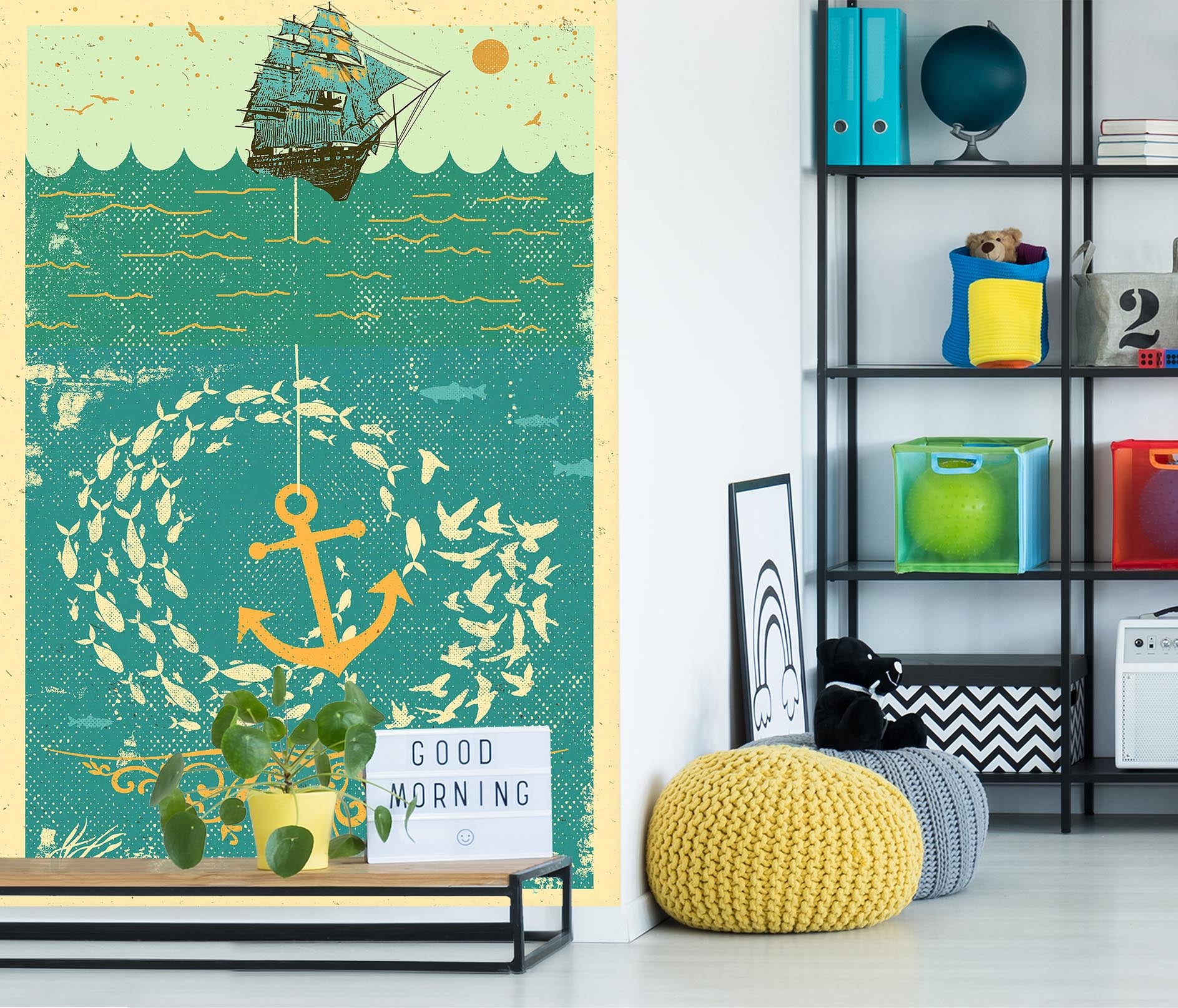 3D Golden Anchor 1406 Showdeer Wall Mural Wall Murals