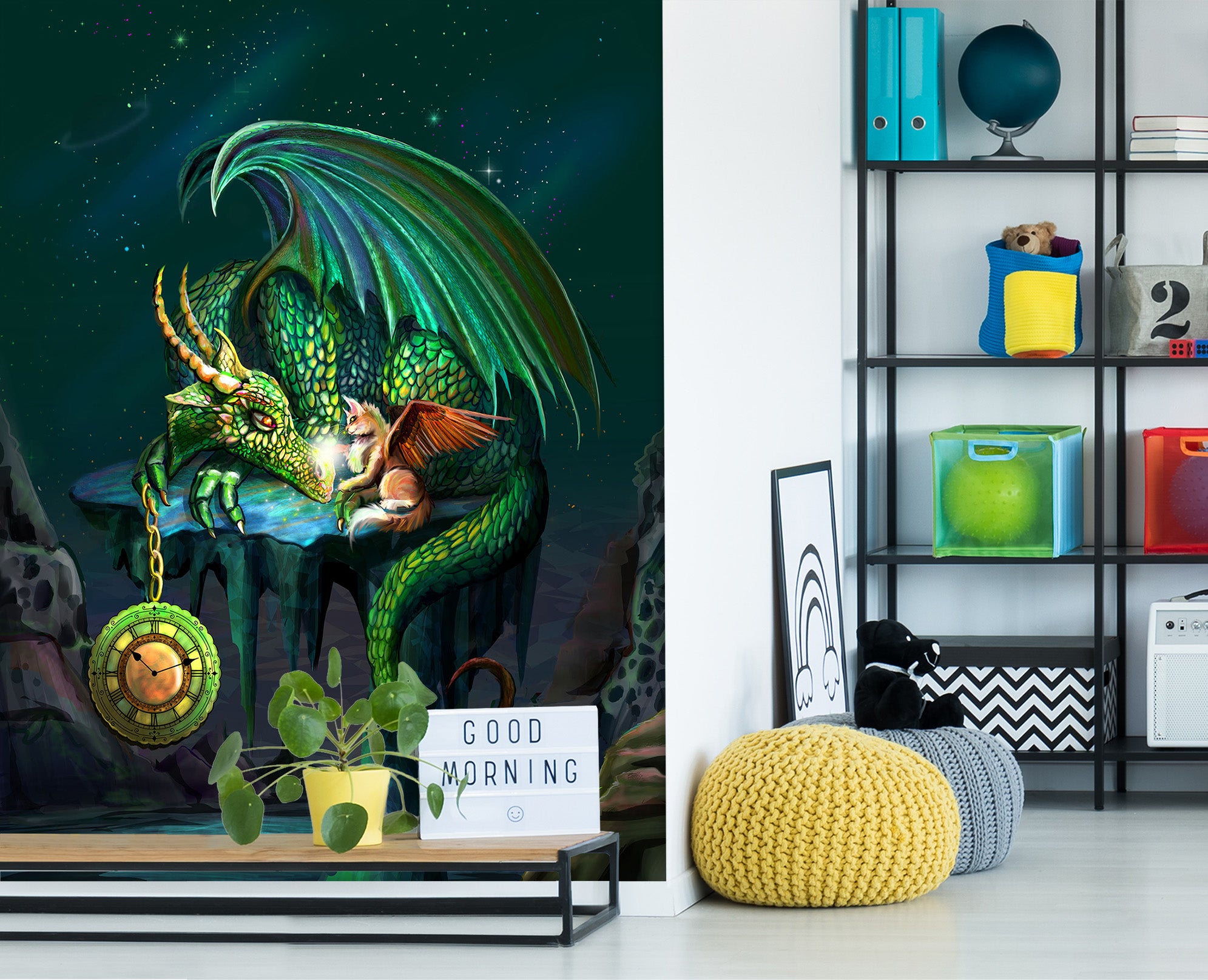 3D Green Dragon 1422 Rose Catherine Khan Wall Mural Wall Murals