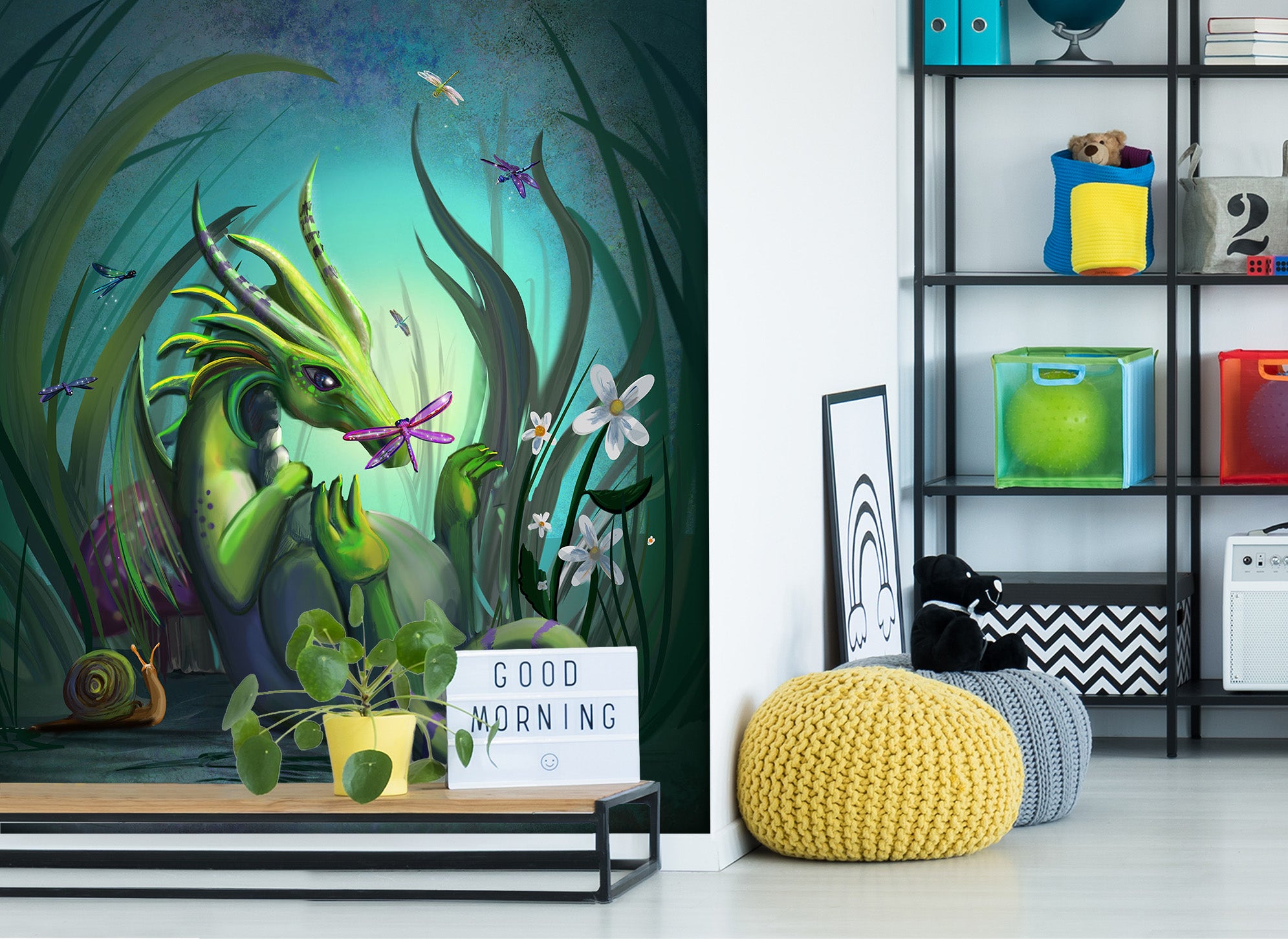 3D Green Dragon 1401 Rose Catherine Khan Wall Mural Wall Murals