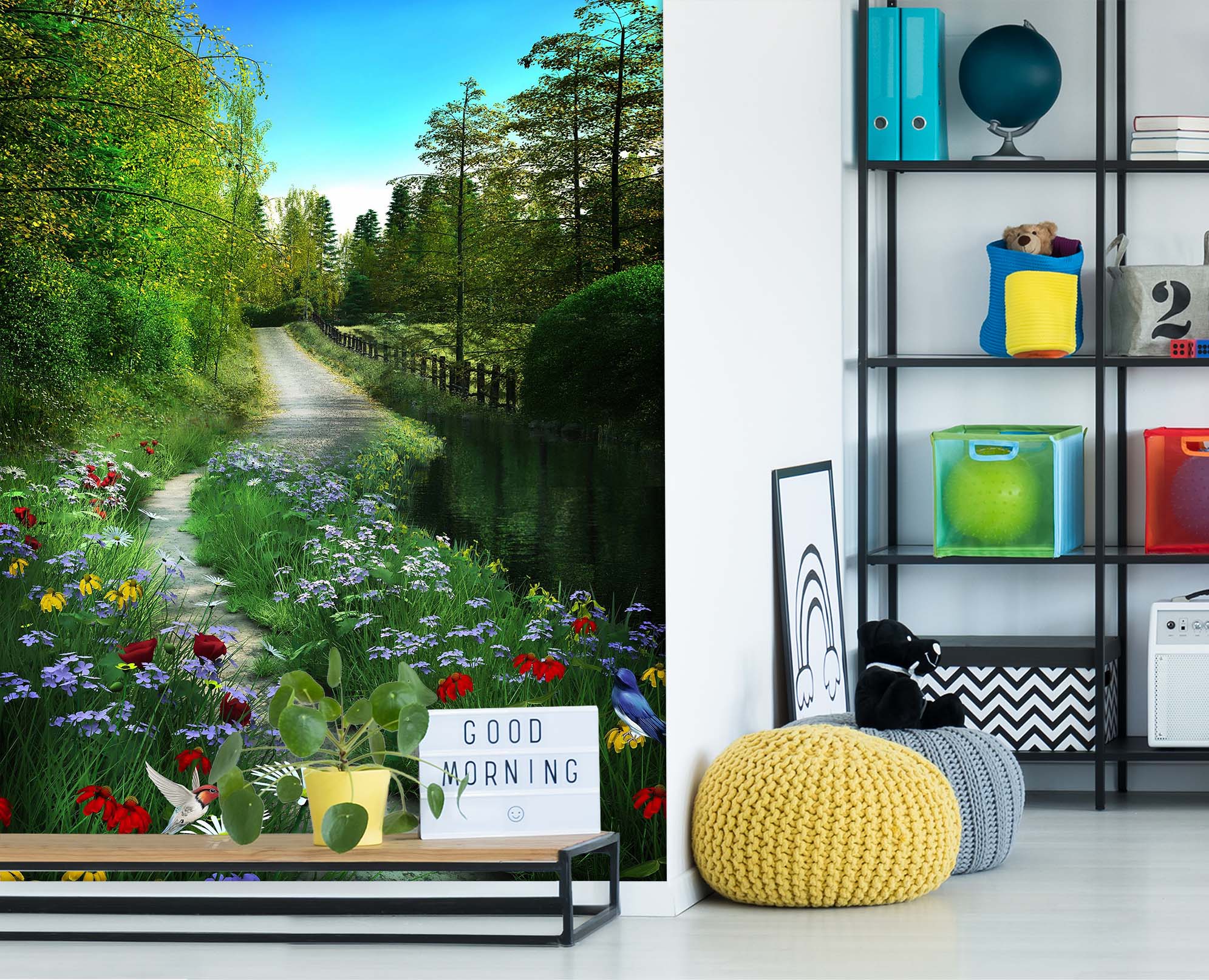 3D Road Flower Woods 077 Wall Murals