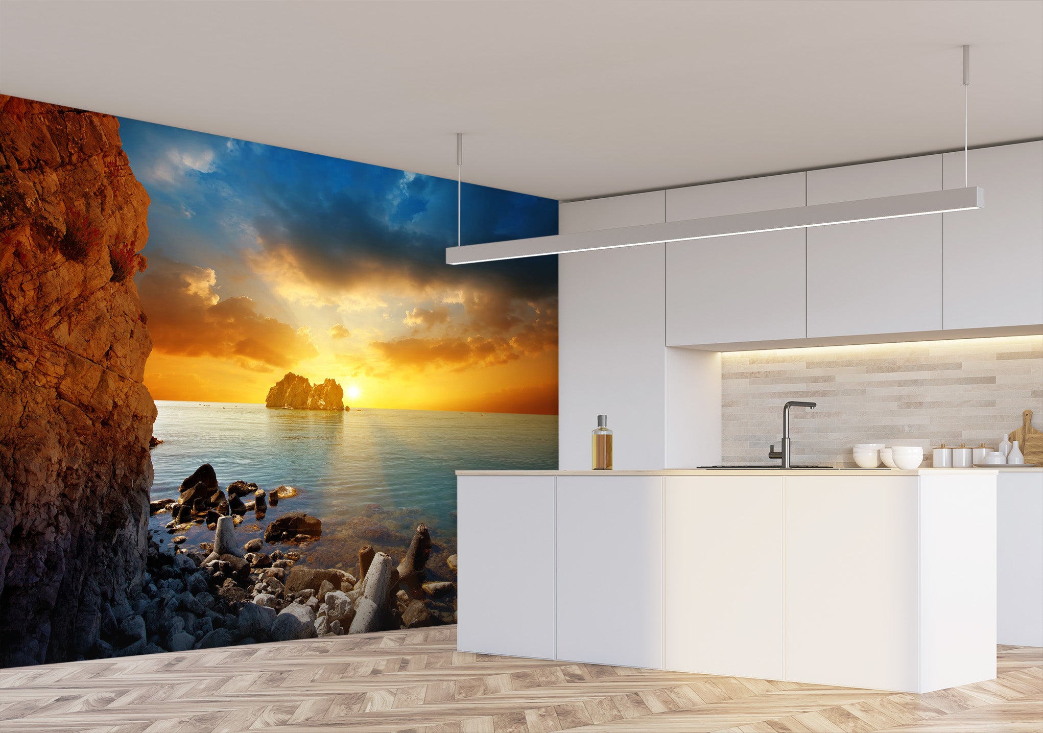3D Sea Dusk Stones 144 Wall Murals